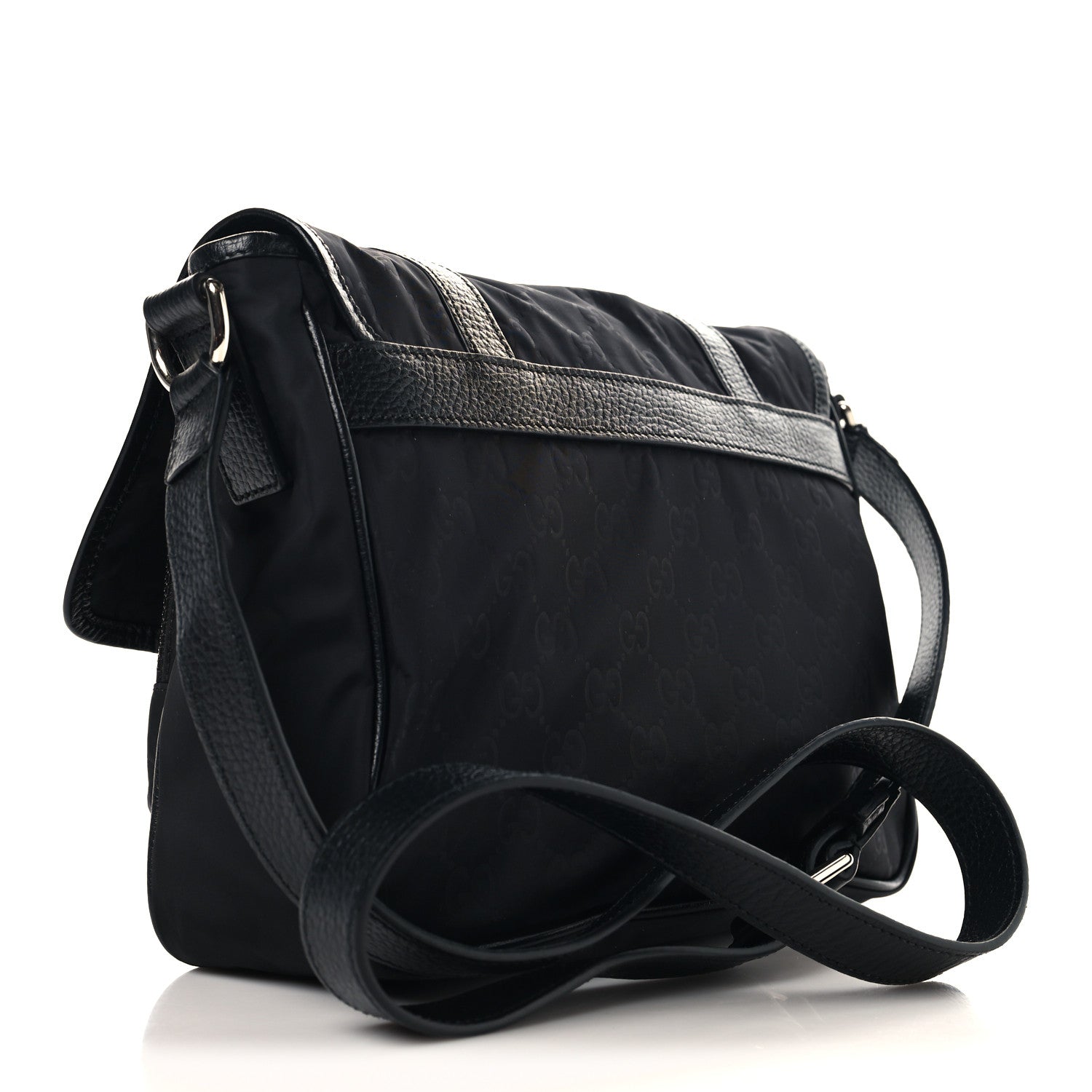 Nylon Monogram Double Buckle Flap Messenger Bag Black