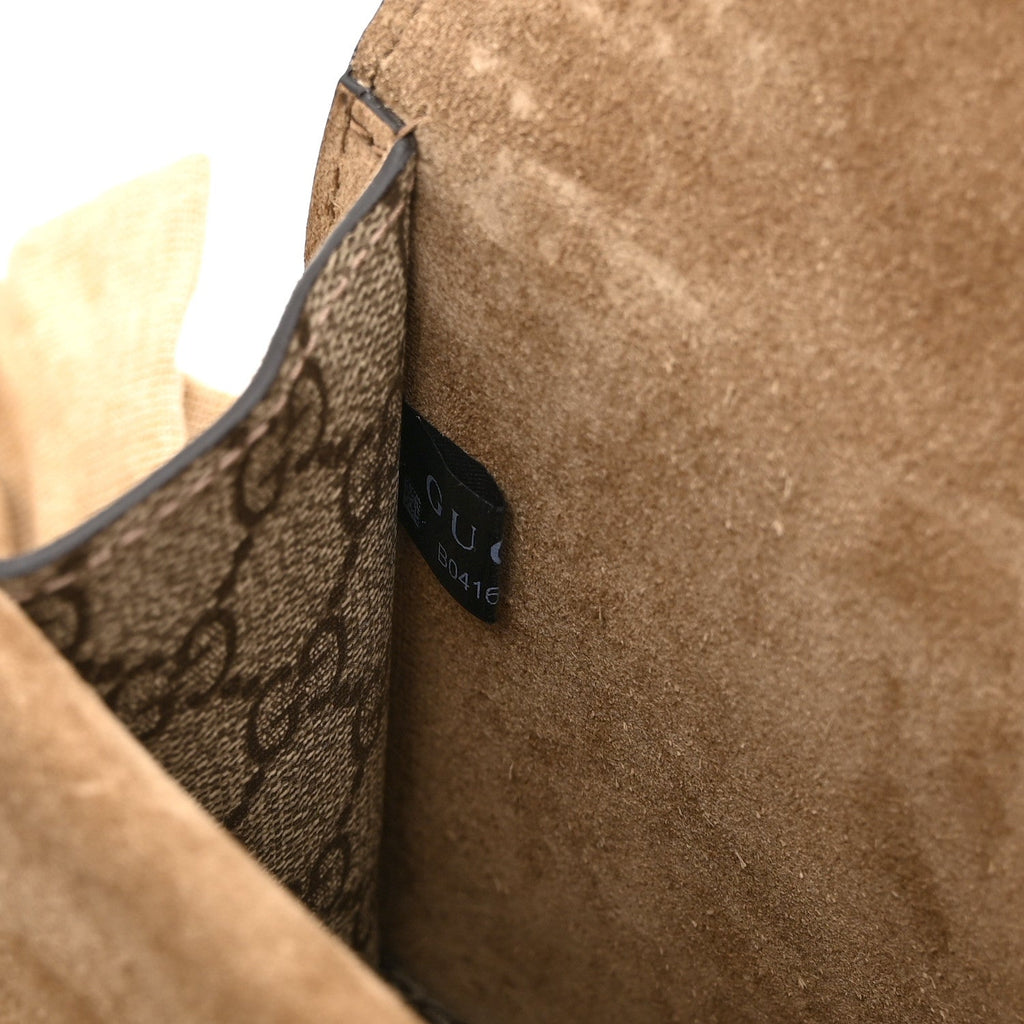 GG Supreme Monogram Suede Crystal Small Dionysus Shoulder Bag Beige Ebony Taupe