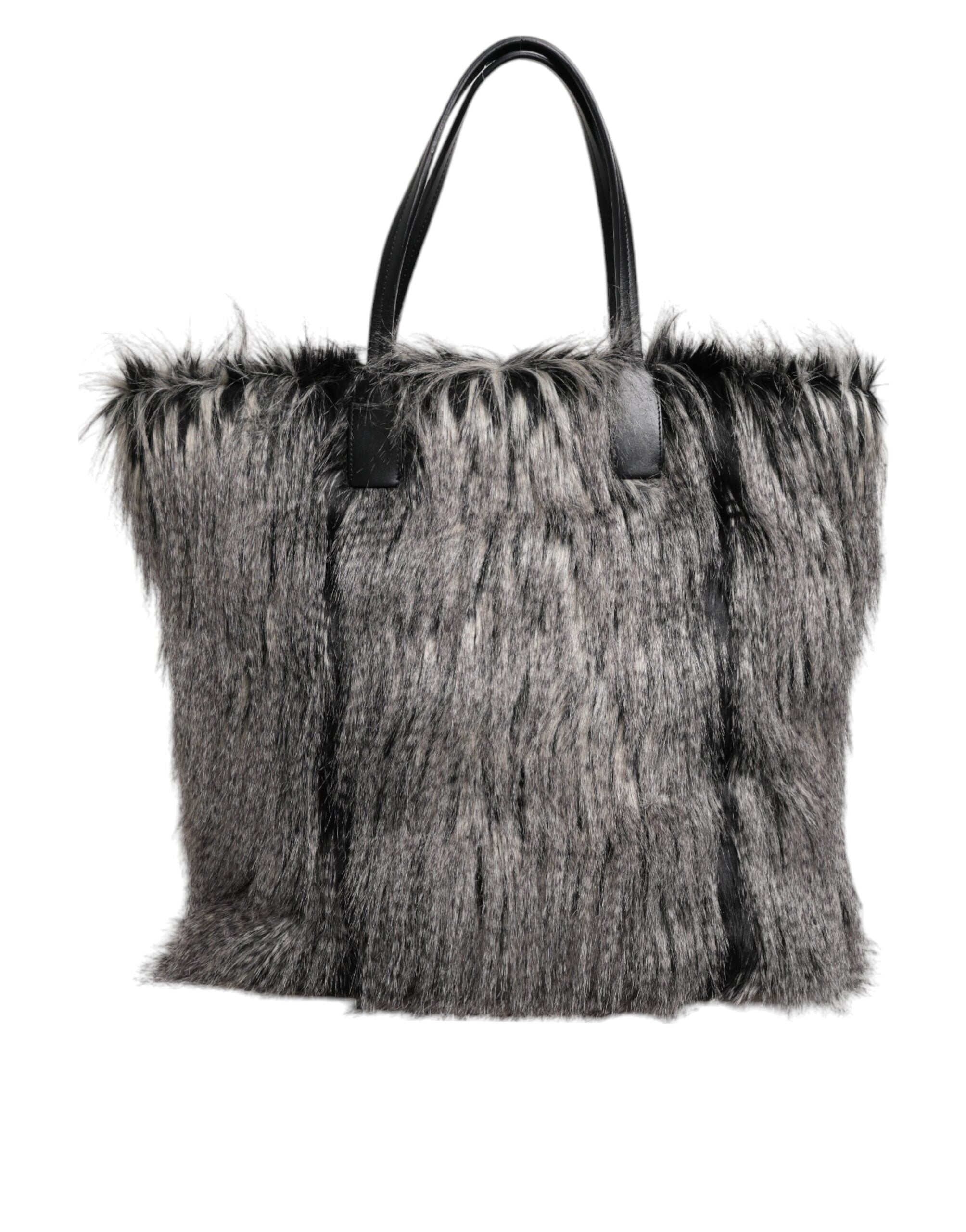 Dolce & Gabbana Black Oversize Faux Fur Shopping Tote Women's Bag ( )