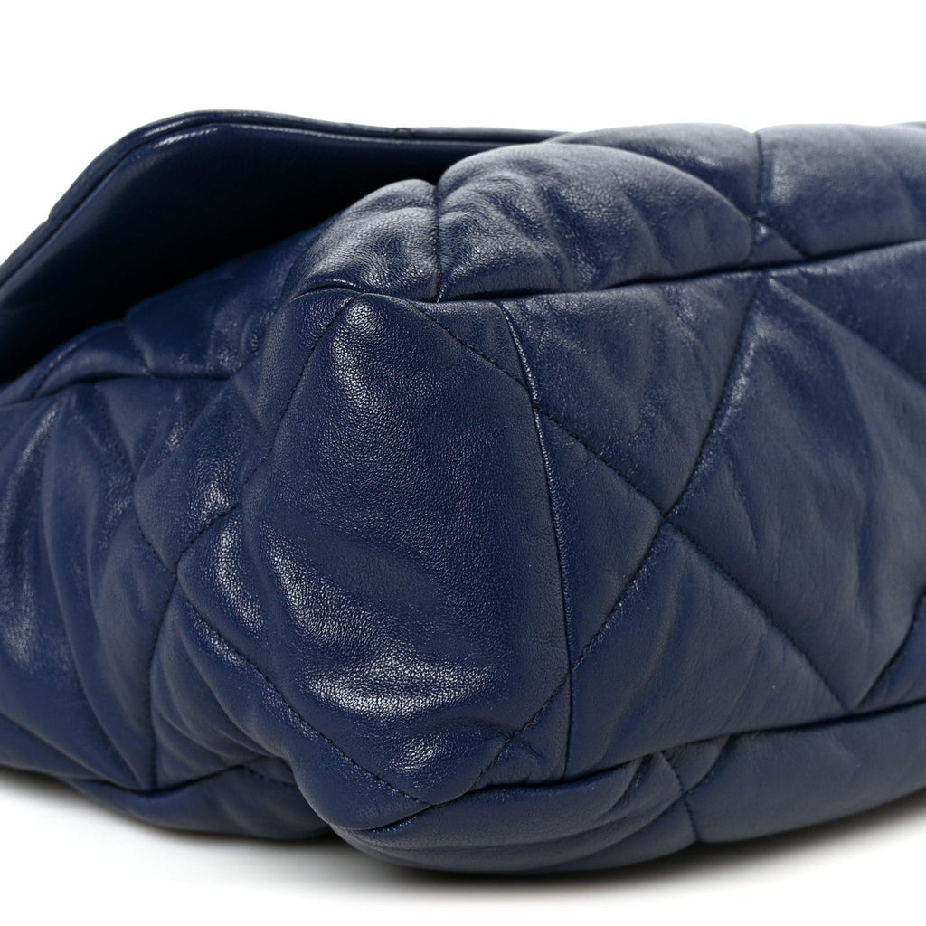 Goatskin Quilted Maxi Chanel 19 Flap Navy Blue