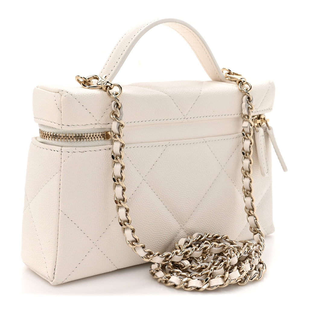 Caviar Quilted Top Handle Slim Vanity With Chain White