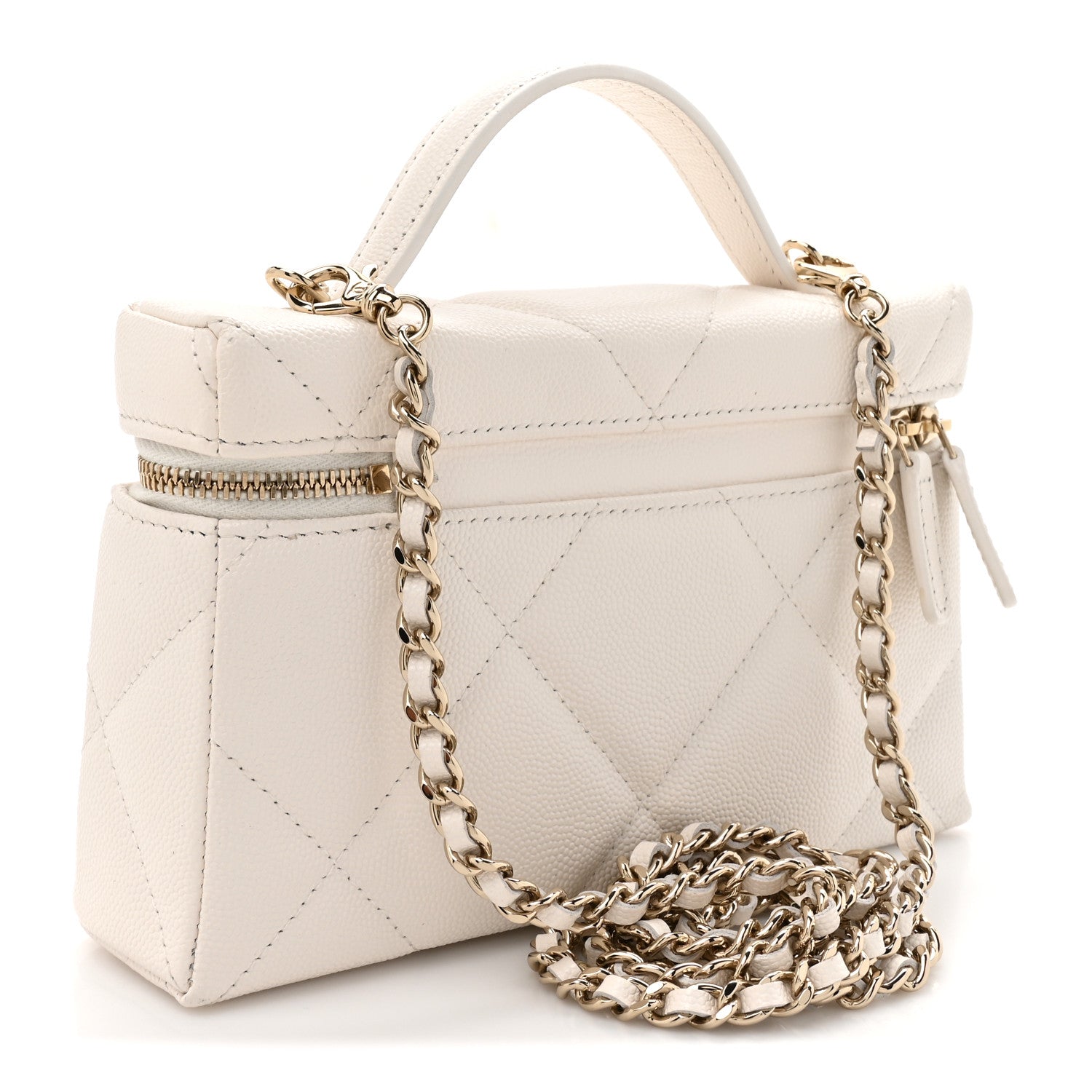Caviar Quilted Top Handle Slim Vanity With Chain White
