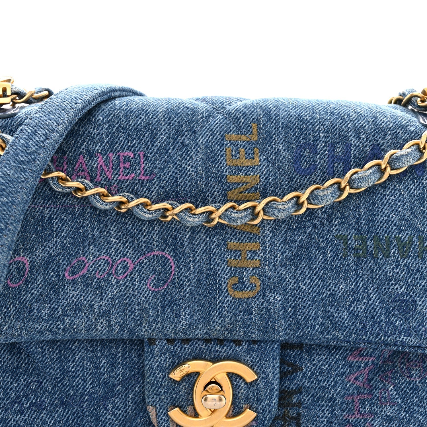 Denim Quilted Mini Denim Mood Rectangular Flap Blue Multicolor