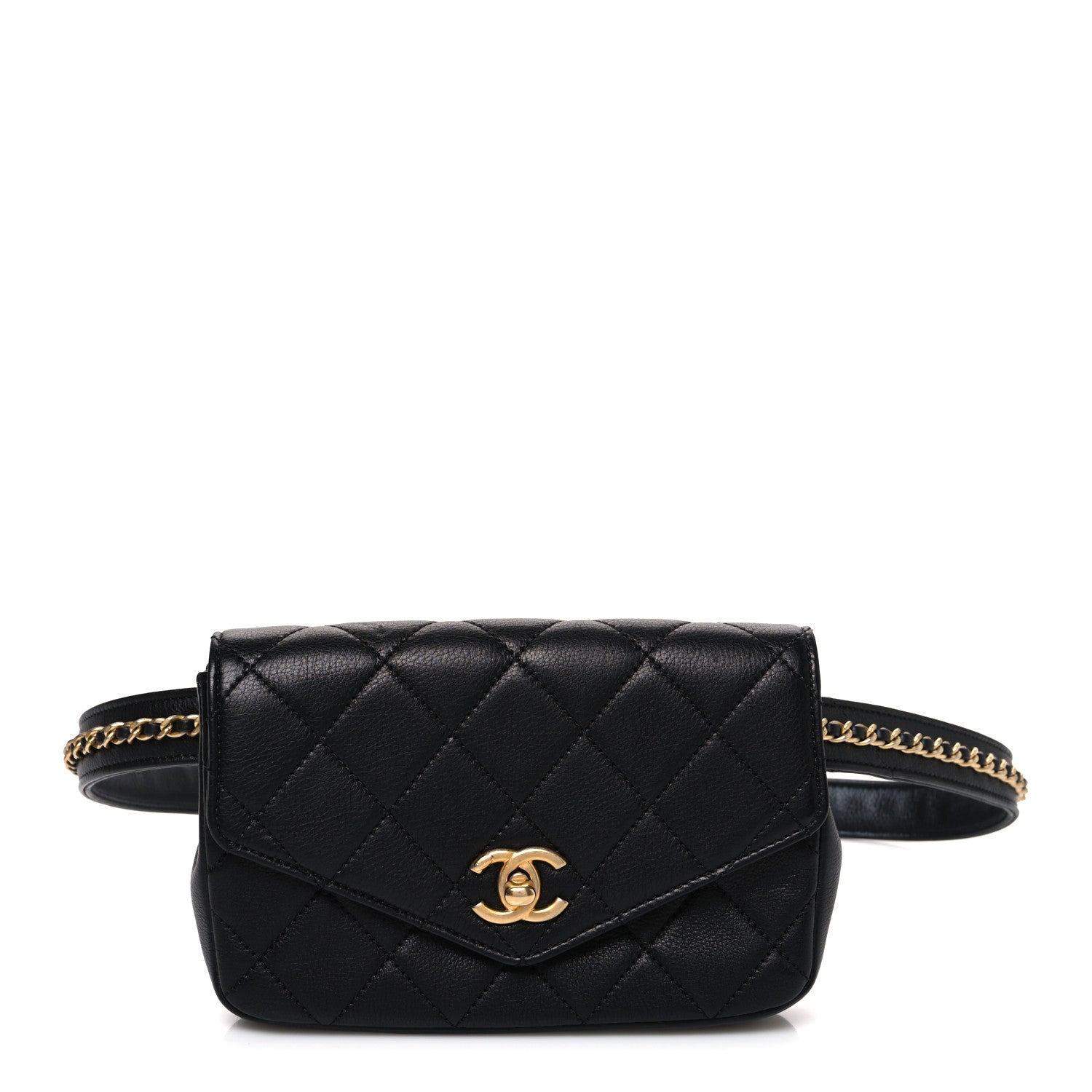 Calfskin Quilted Flap Waist Bag Black