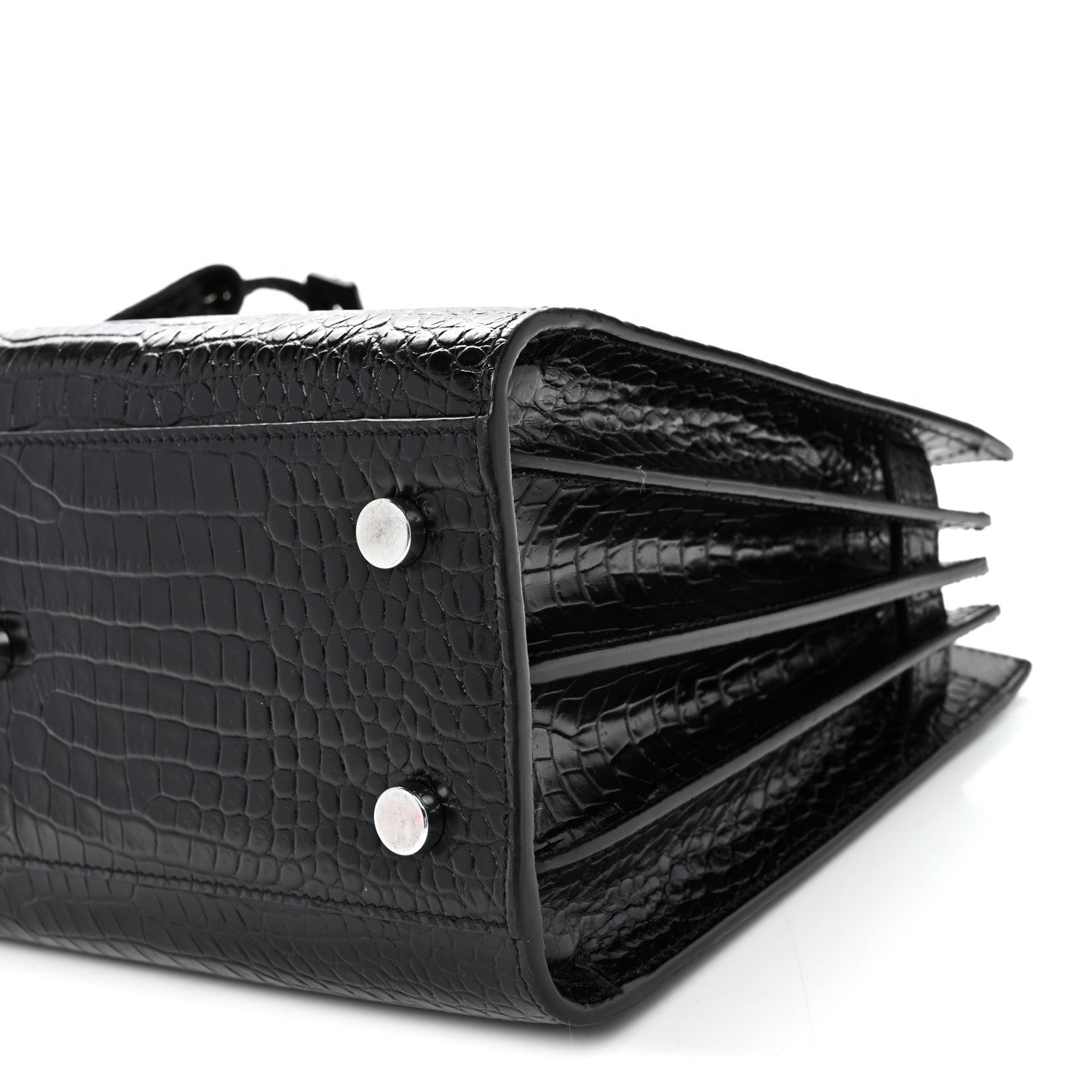 Calfskin Crocodile Embossed Baby Sac De Jour Black