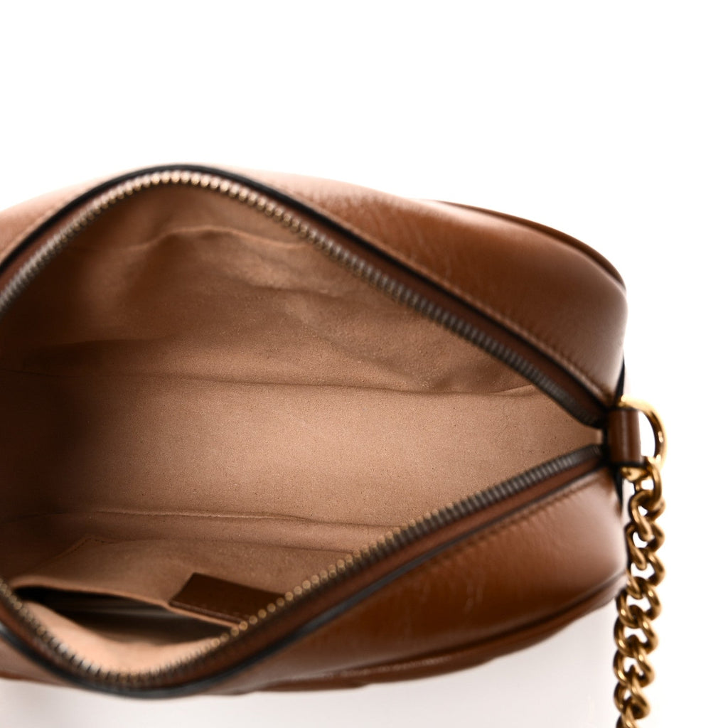 Glazed Calfskin Matelasse Diagonal Small GG Marmont Chain Shoulder Bag Cuir