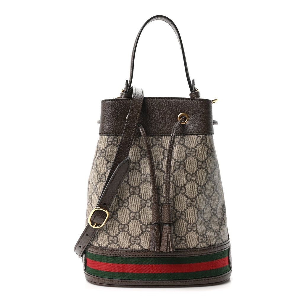 GG Supreme Monogram Web Small Ophidia Bucket Bag Brown