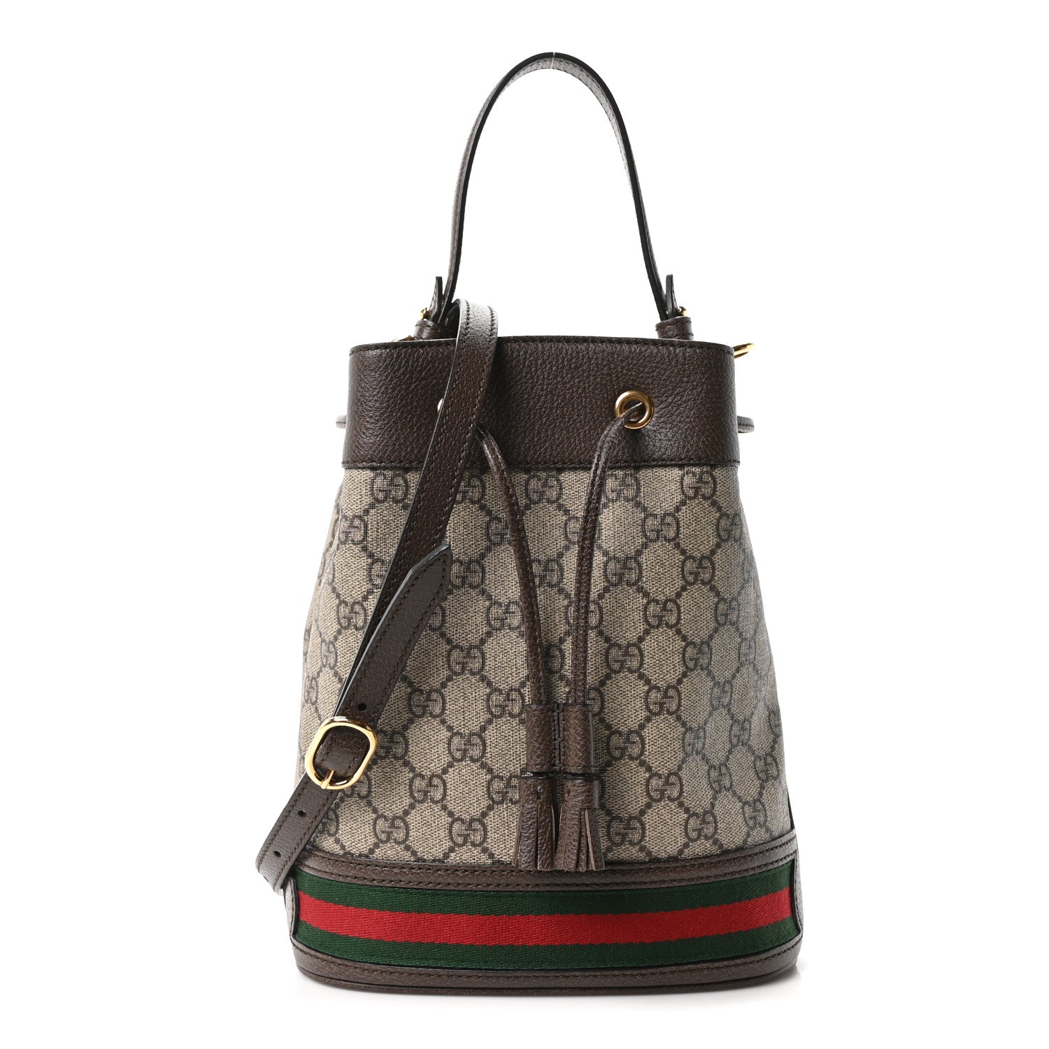 GG Supreme Monogram Web Small Ophidia Bucket Bag Brown