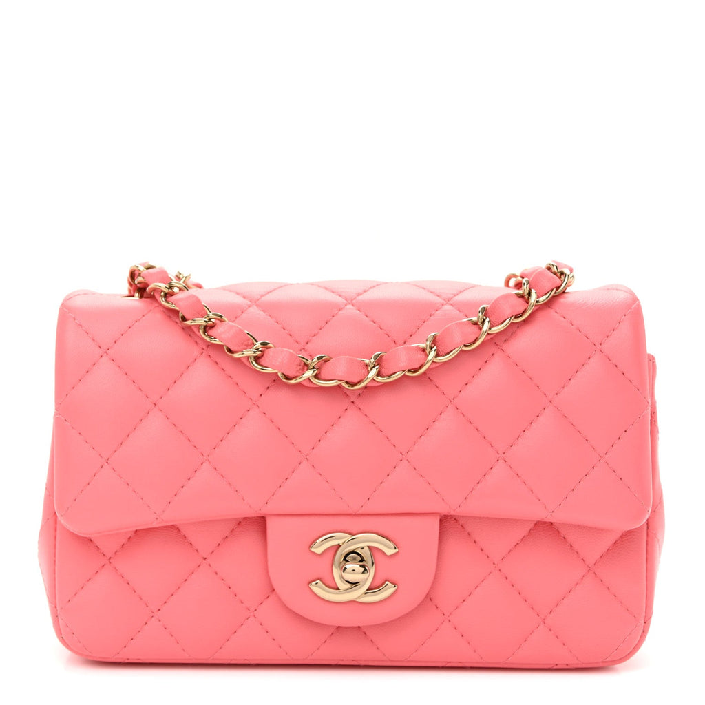 Lambskin Quilted Mini Rectangular Flap Pink