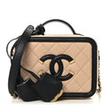 Caviar Quilted Small CC Filigree Vanity Case Beige Black Beige Black