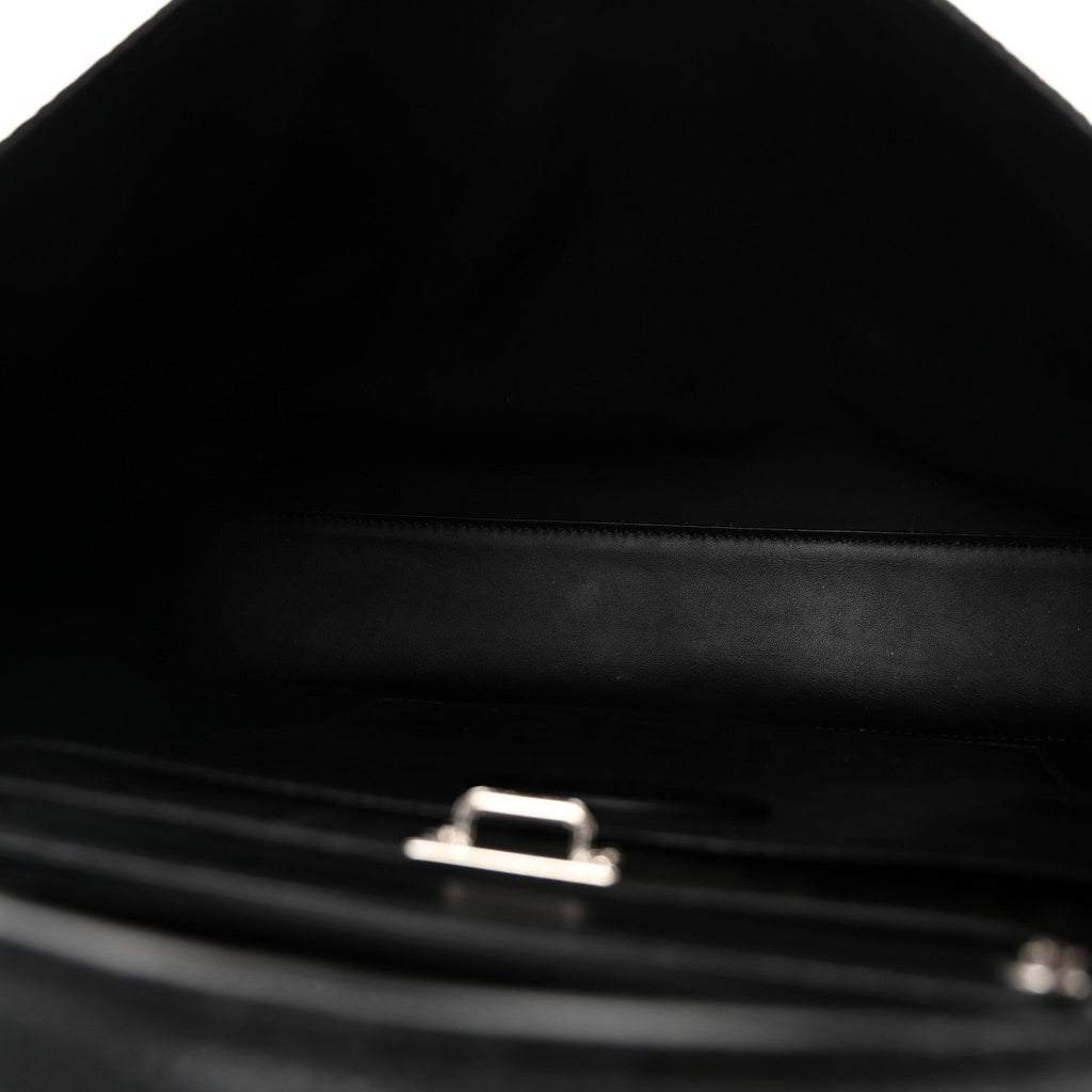 Cuoio Romano Selleria Vitello Grace Glazed Fabric FF 1974 Large Peekaboo Iconic Essential Satchel Black