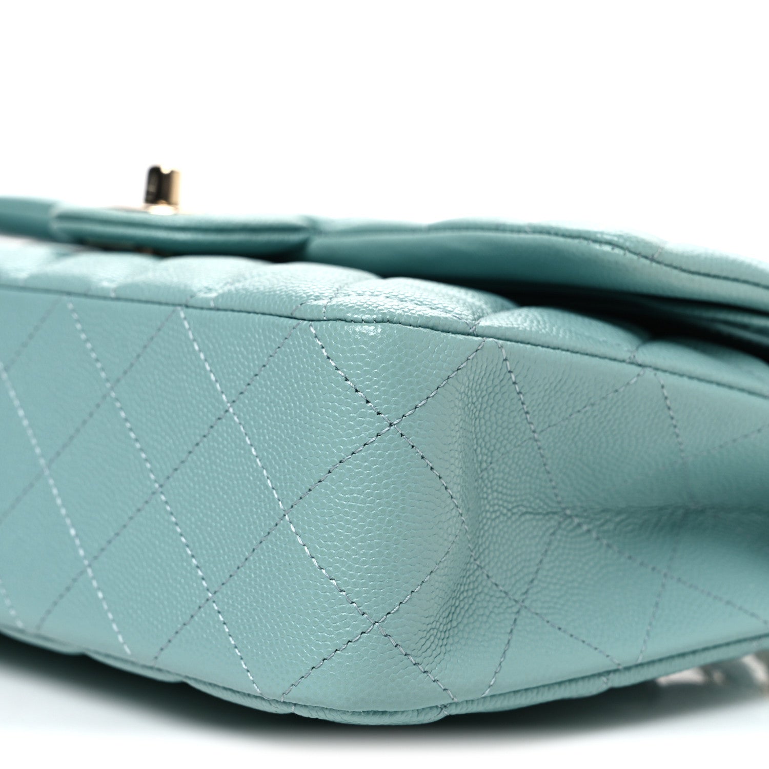 Caviar Quilted Medium Double Flap Light Blue