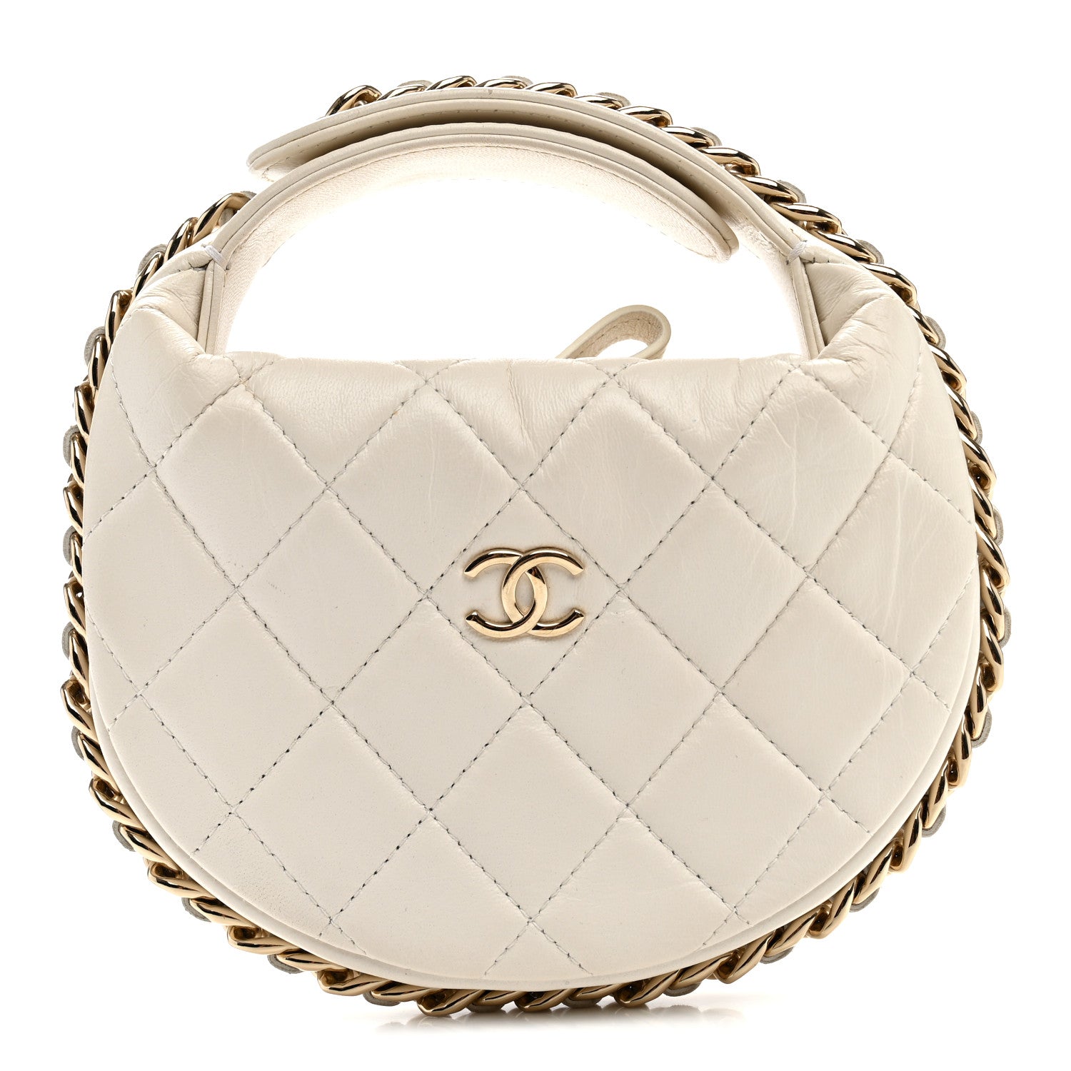 Lambskin Quilted Chain Around Pouch Hobo White