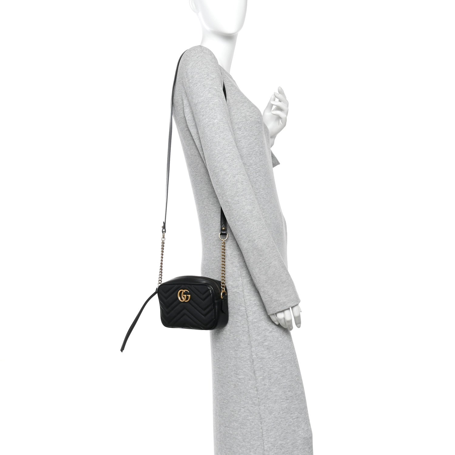 Calfskin Matelasse Mini GG Marmont Chain Shoulder Bag Black