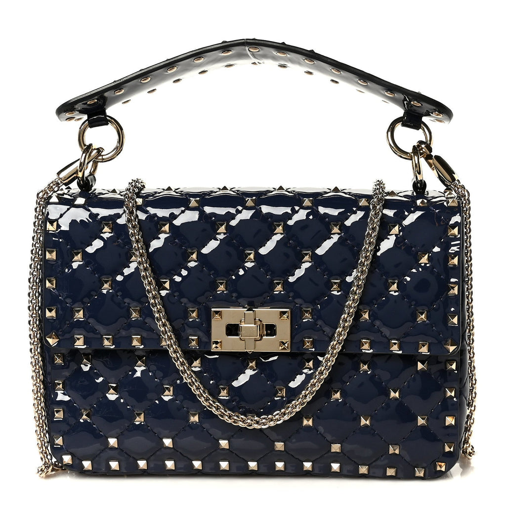 Patent Medium Rockstud Spike Shoulder Bag Pure Blue