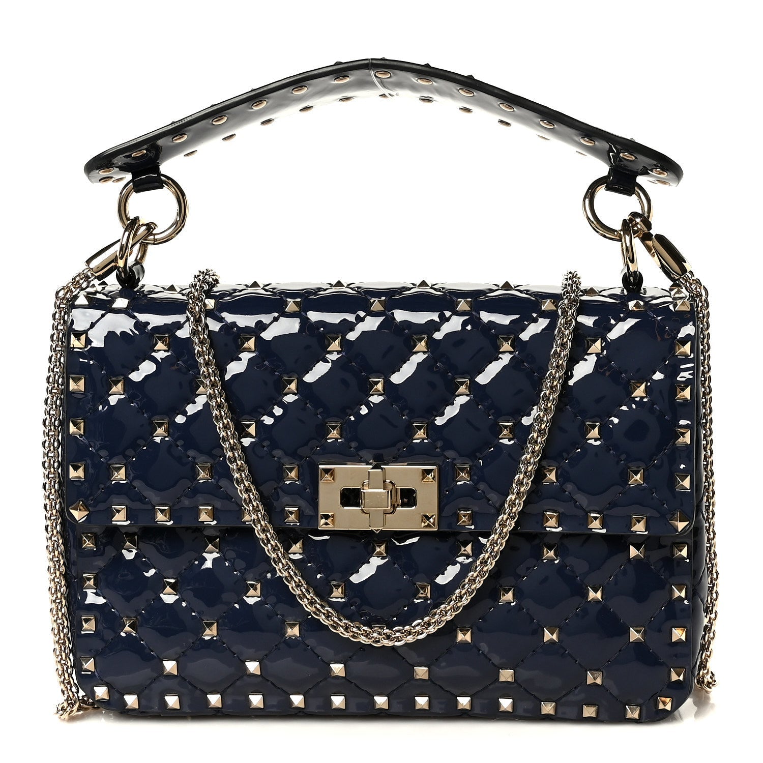 Patent Medium Rockstud Spike Shoulder Bag Pure Blue