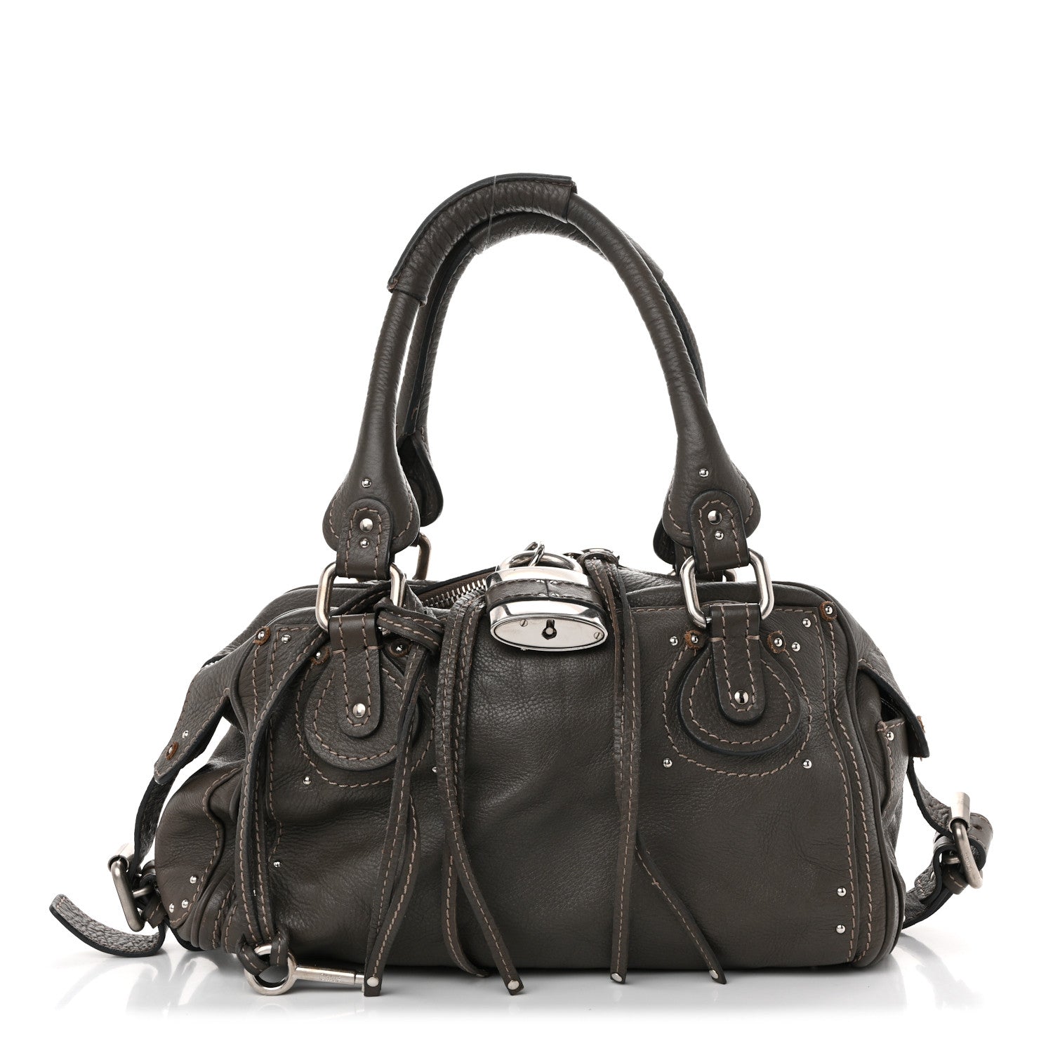 Calfskin Medium Paddington Satchel Gris Vert