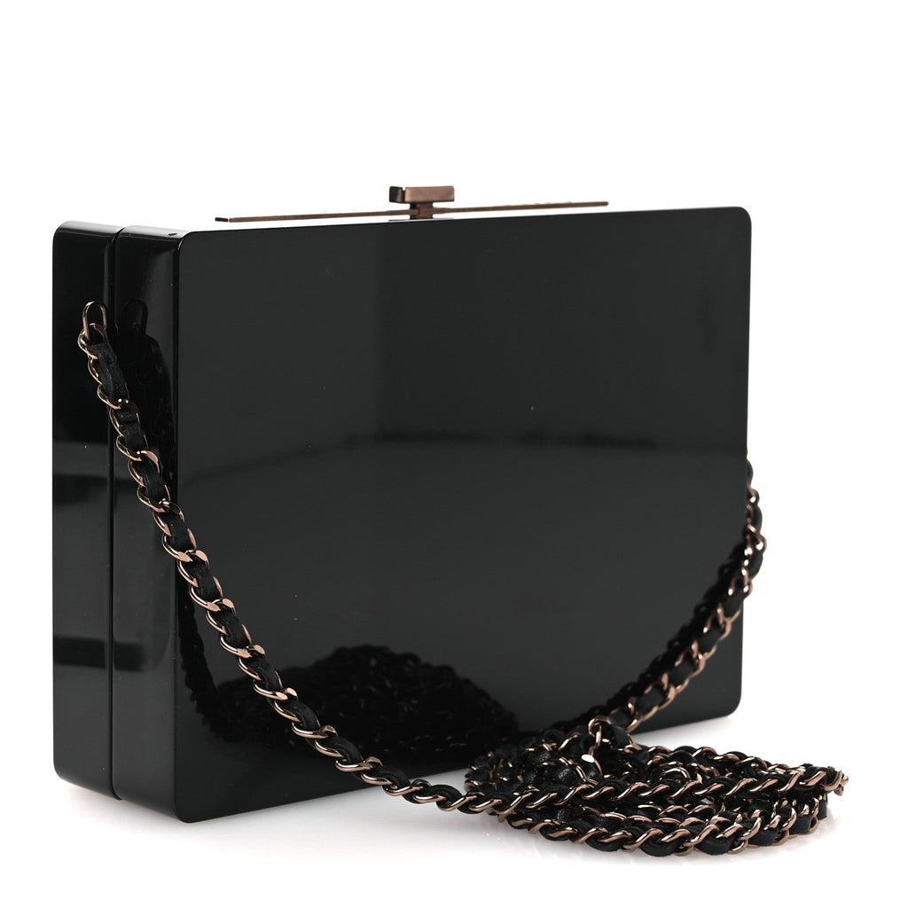 Plexiglass Crystal CC Minaudiere Clutch Black Copper