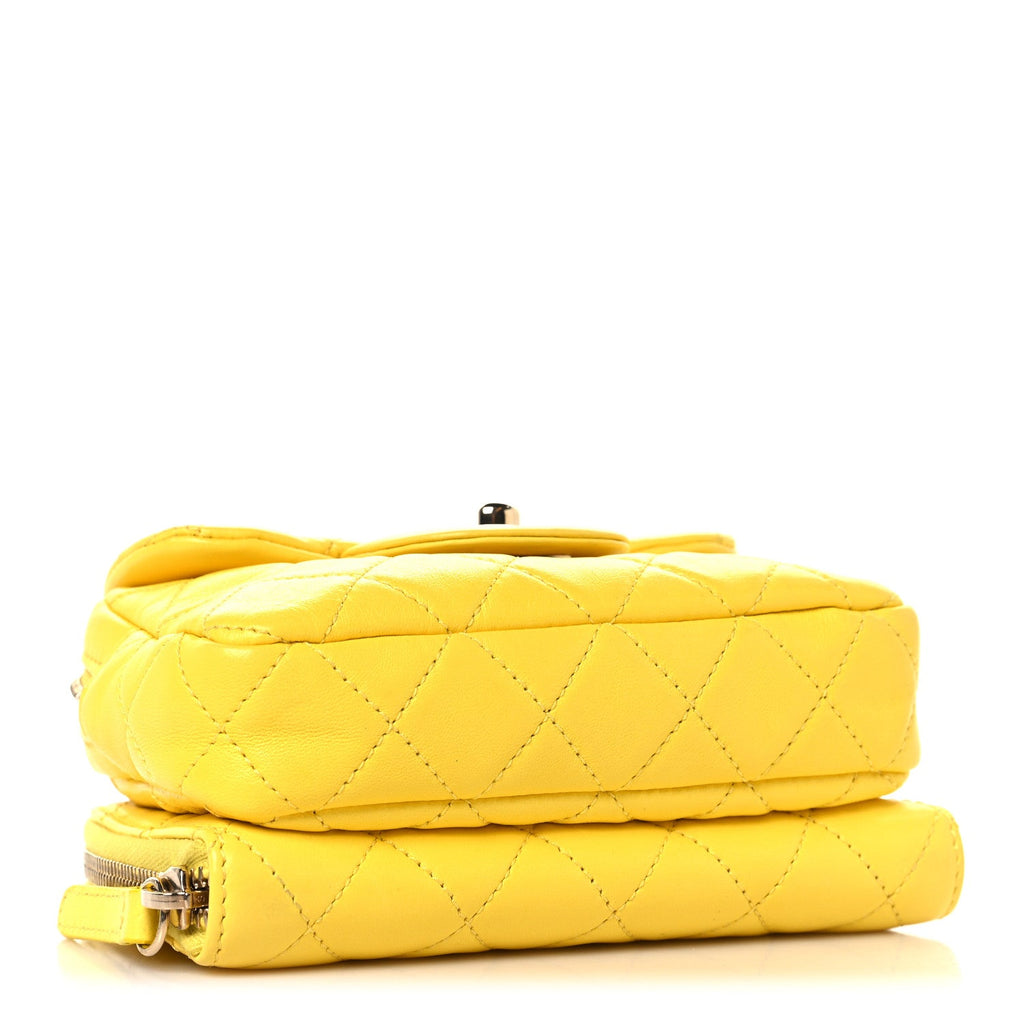 Lambskin Quilted New Mini Flap Yellow