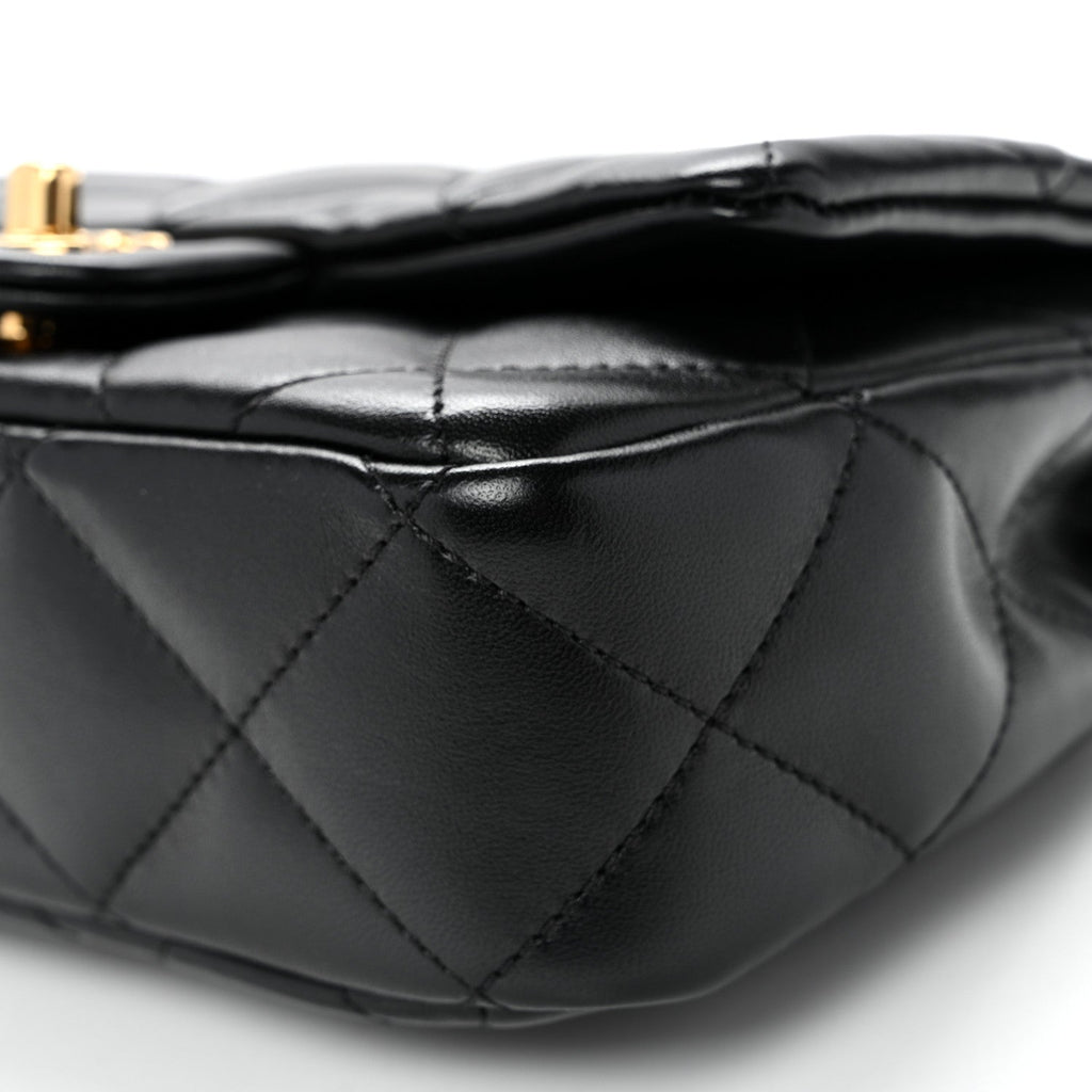 Lambskin Resin Quilted Top Handle Flap Black