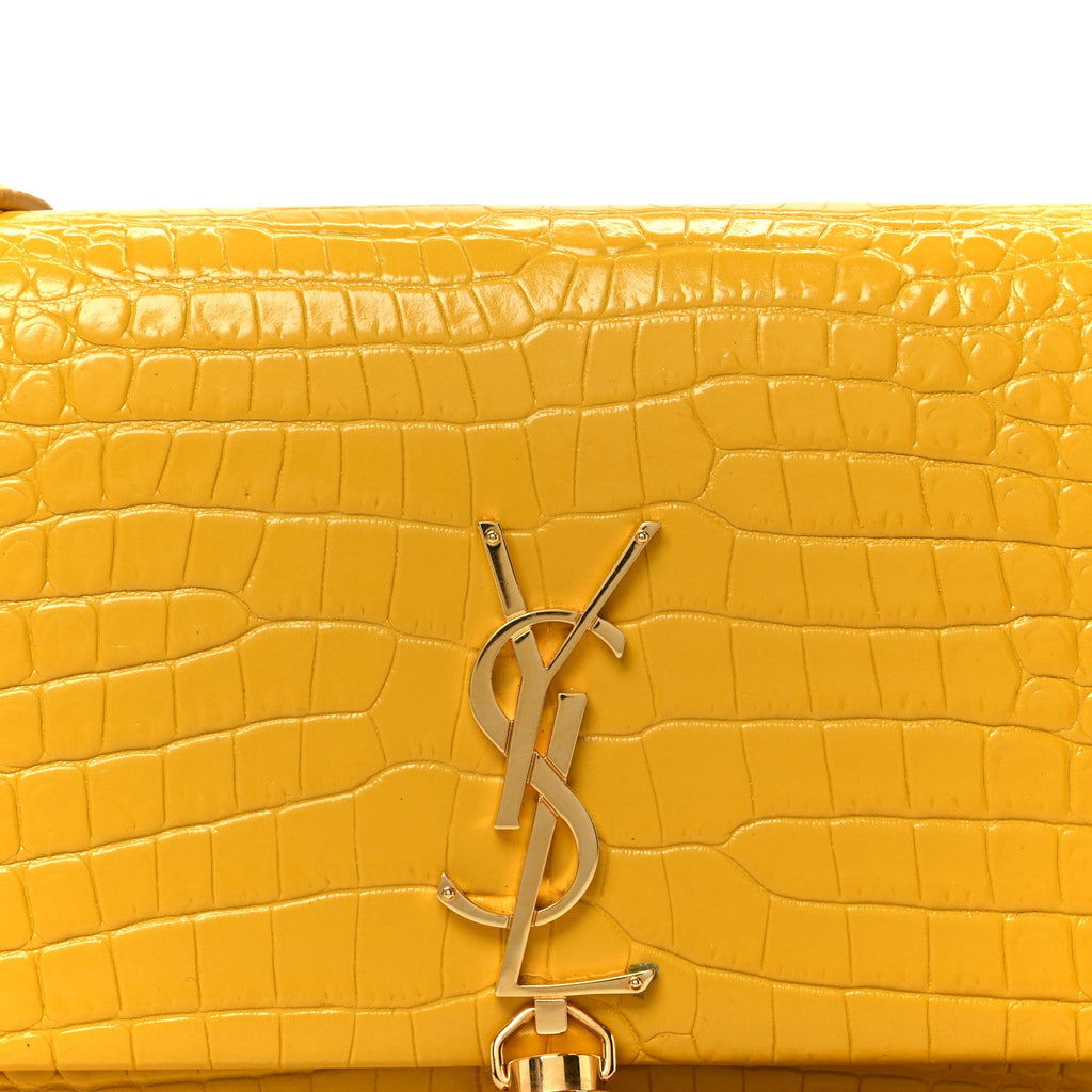 Calfskin Crocodile Embossed Kate Monogram Tassel Chain Wallet Saffron