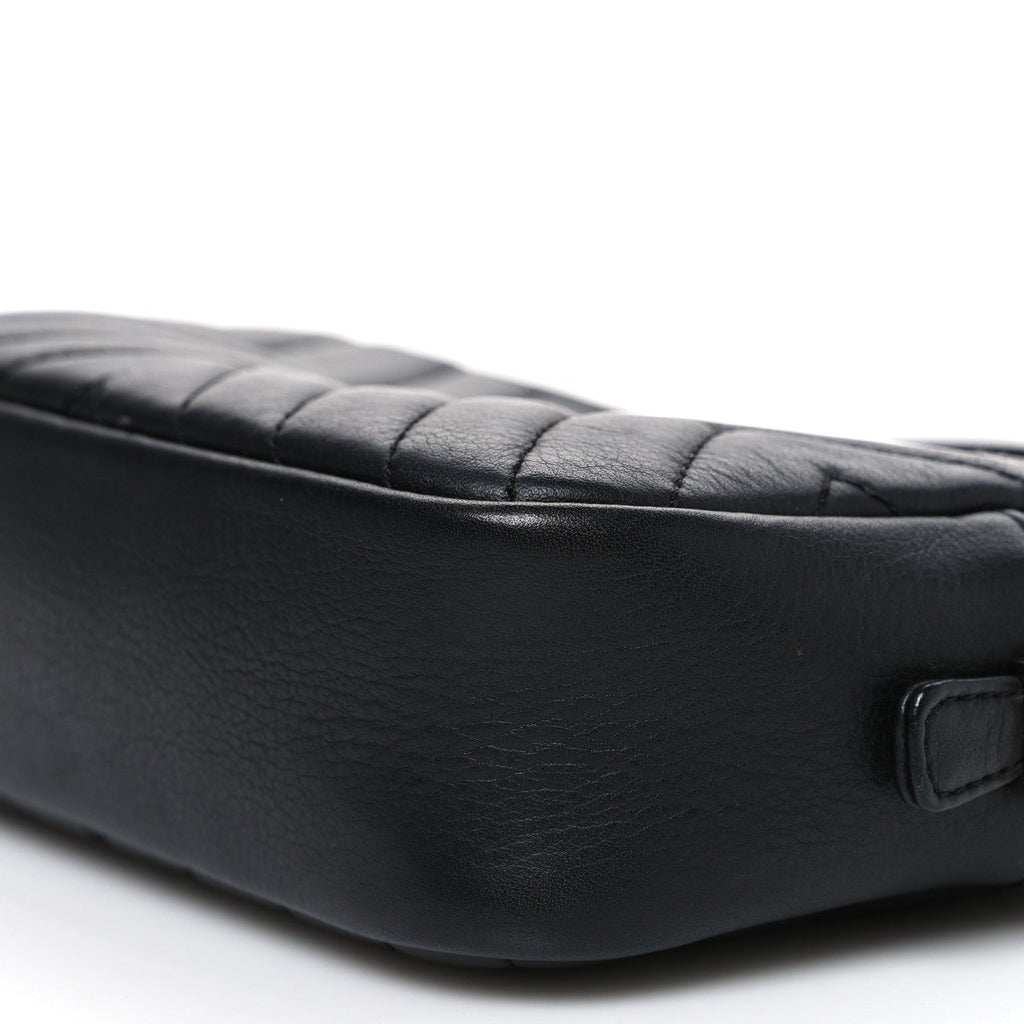 Calfskin Diagonal Chevron Quilted Tassel Camera Case Black