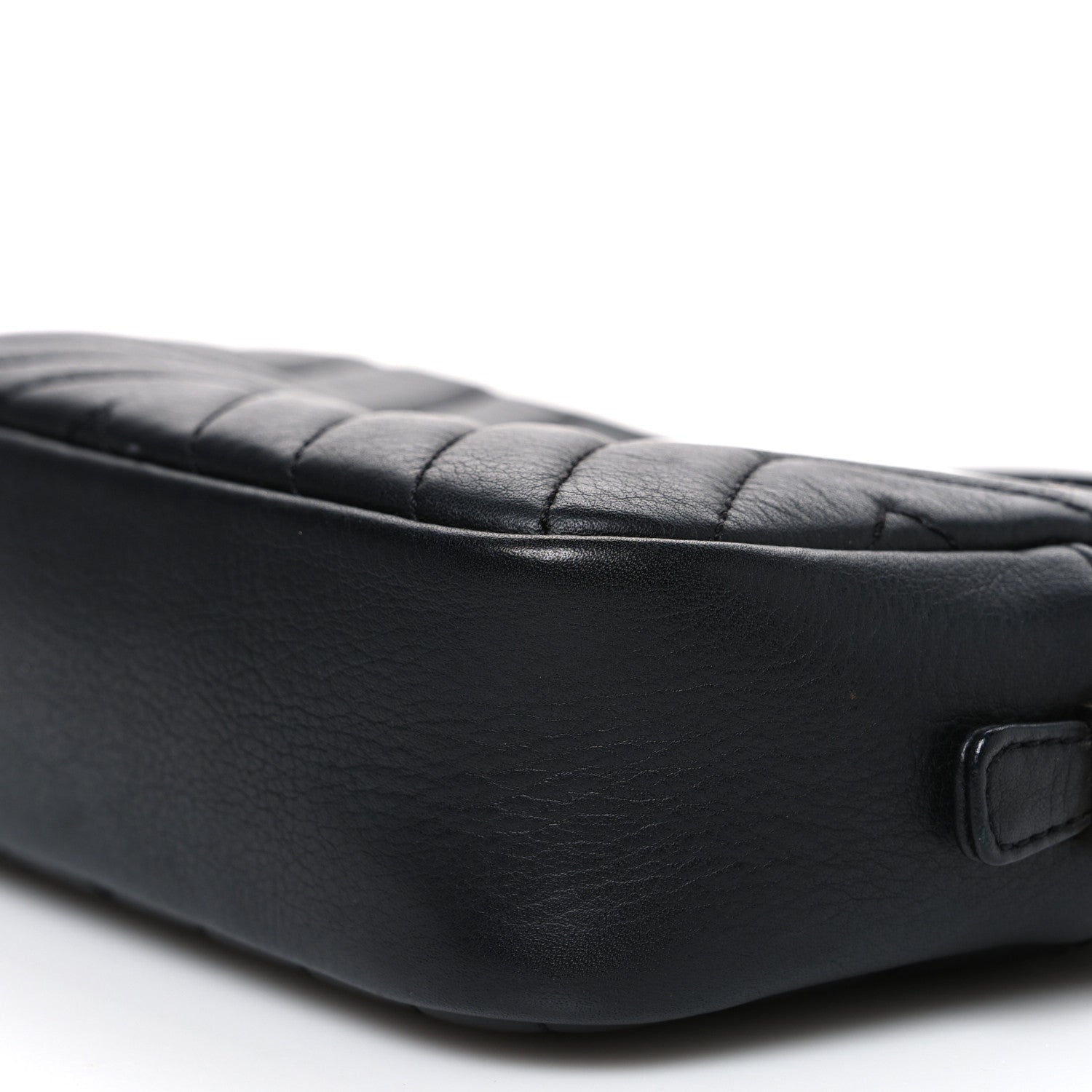Calfskin Diagonal Chevron Quilted Tassel Camera Case Black