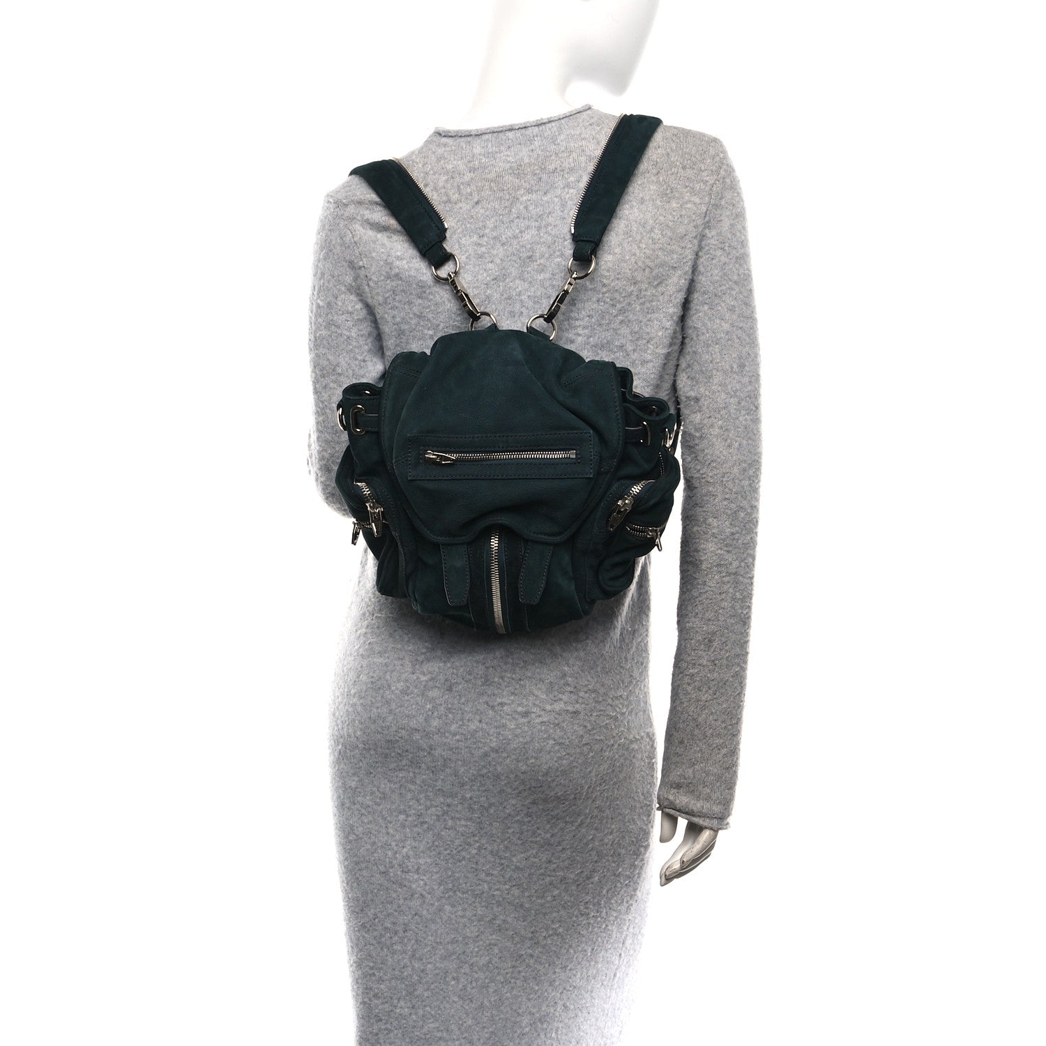 Nubuck Mini Marti Backpack Green Rhodium Hardware
