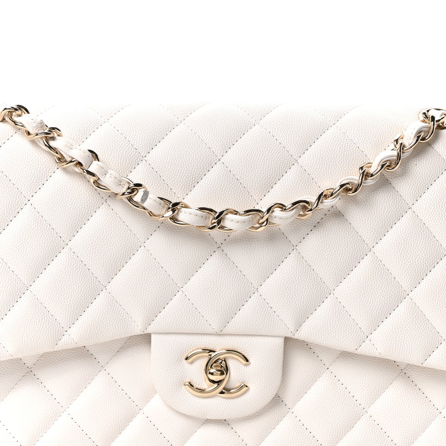 Caviar Quilted Jumbo Double Flap White
