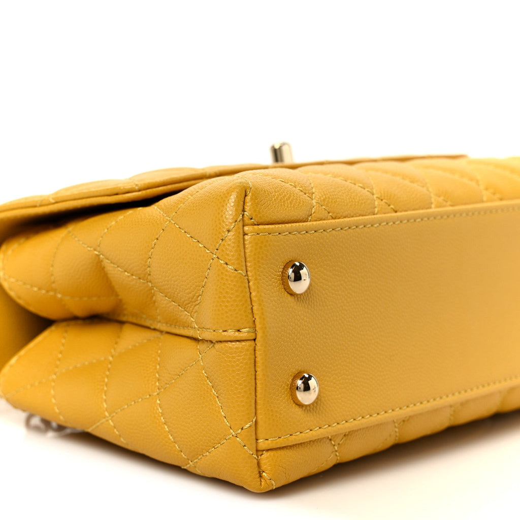 Caviar Quilted Mini Coco Handle Flap Yellow