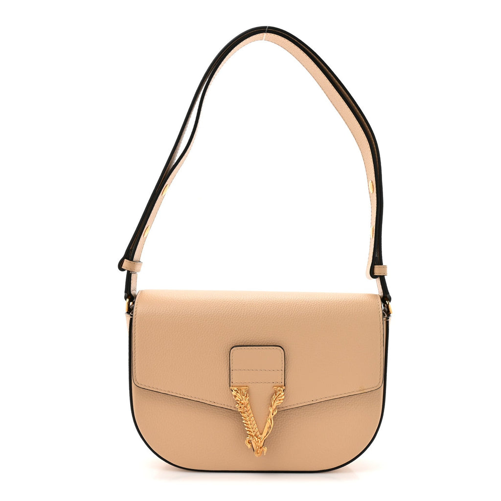 Grained Calfskin Virtus Shoulder Bag Beige