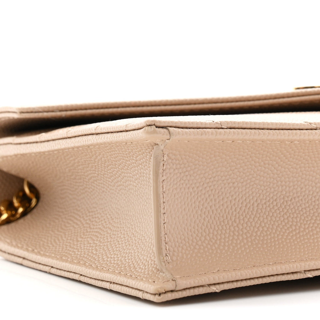 Grain De Poudre Matelasse Chevron Monogram Envelope Chain Wallet Dark Beige