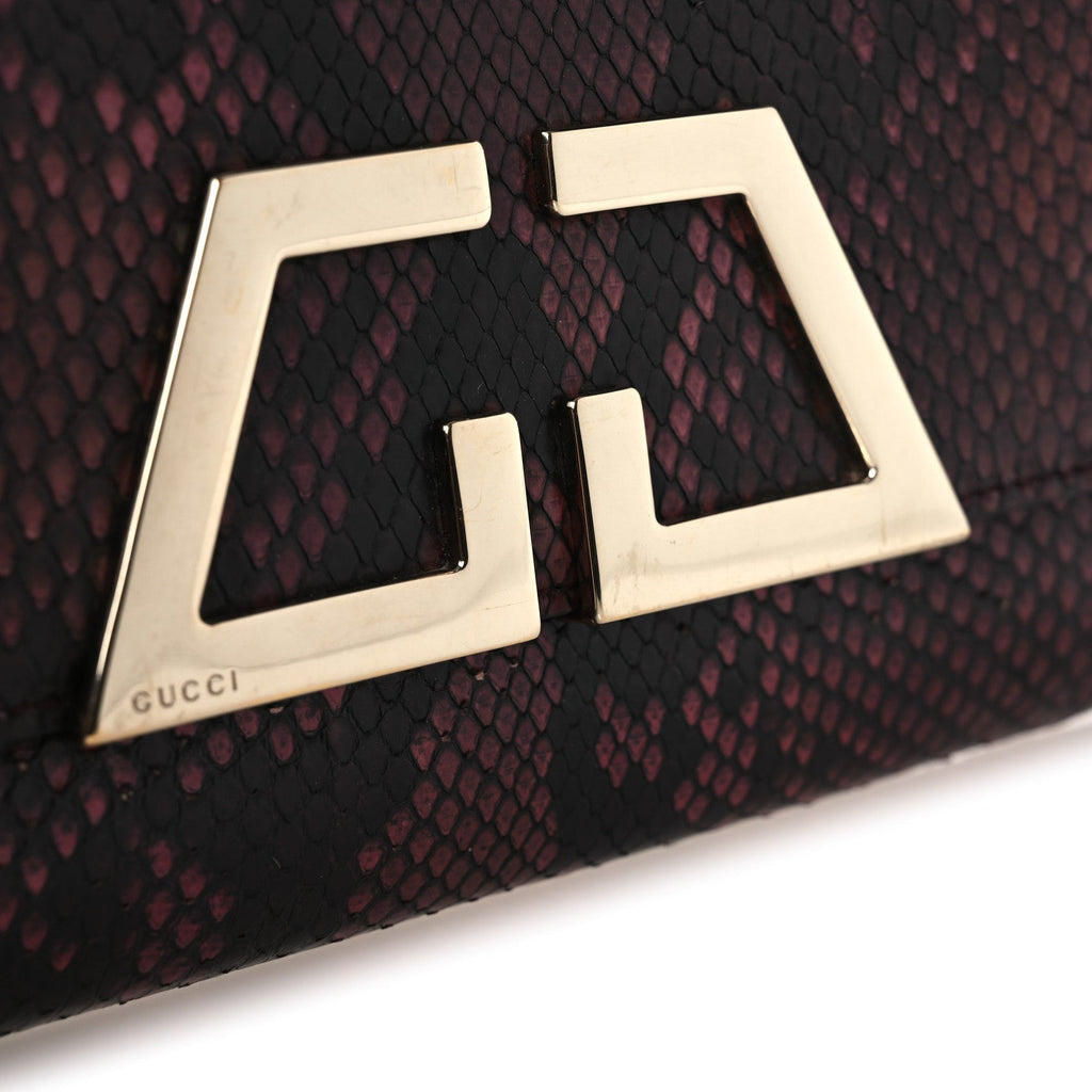 Snakeskin G Night Clutch Burgundy Black