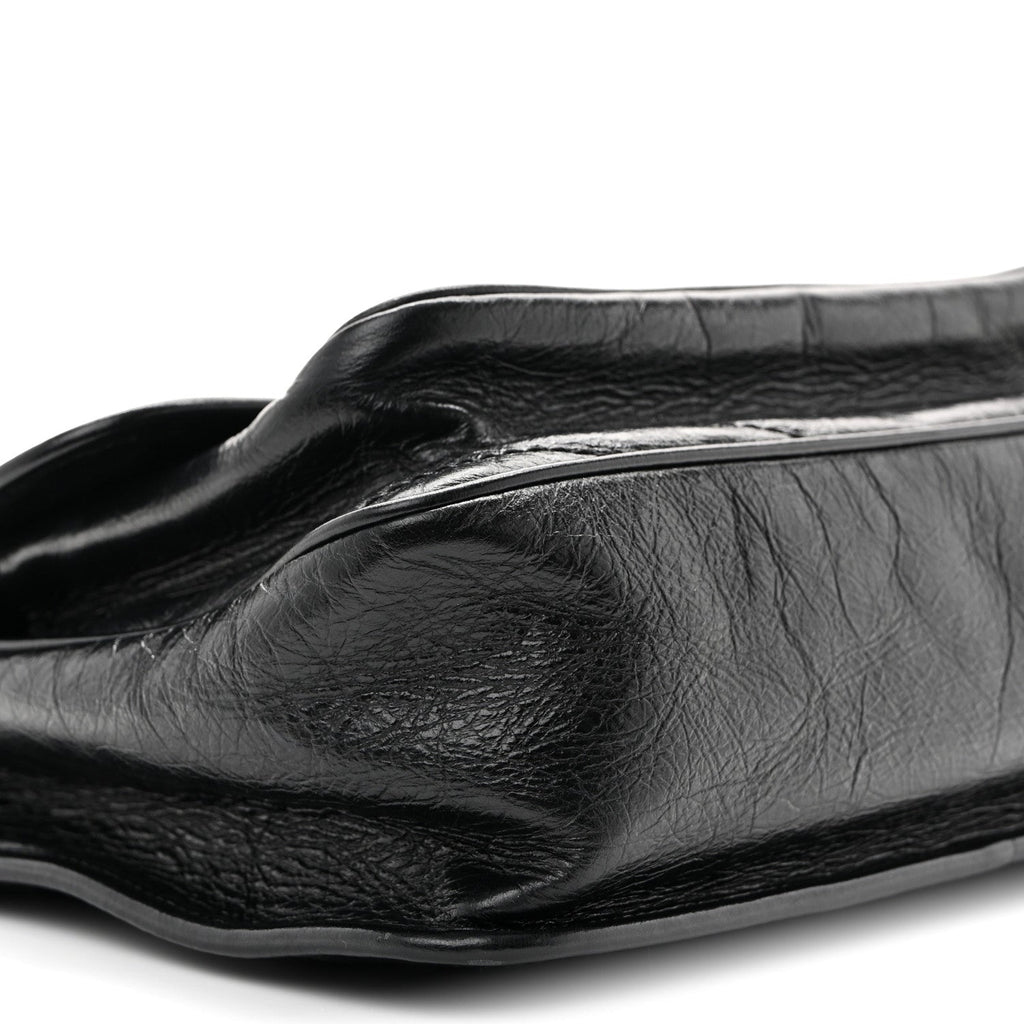 Crinkled Calfskin Matelasse Monogram Medium Niki Chain Satchel Black