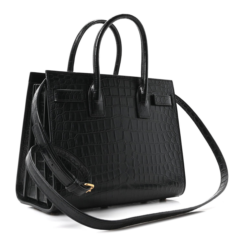 Calfskin Crocodile Embossed Baby Sac De Jour Black