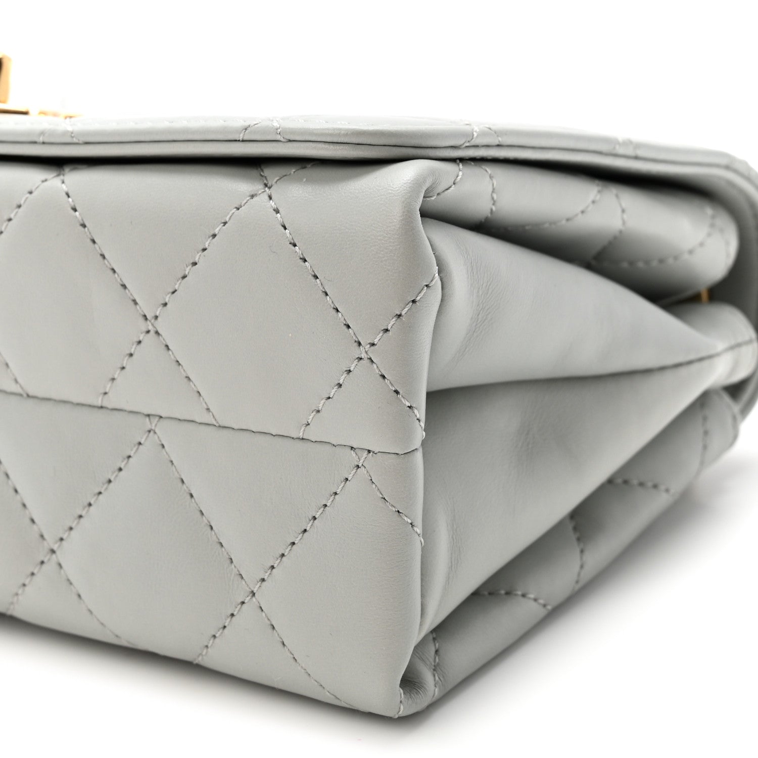 Calfskin Quilted Enamel Chain Flap Grey