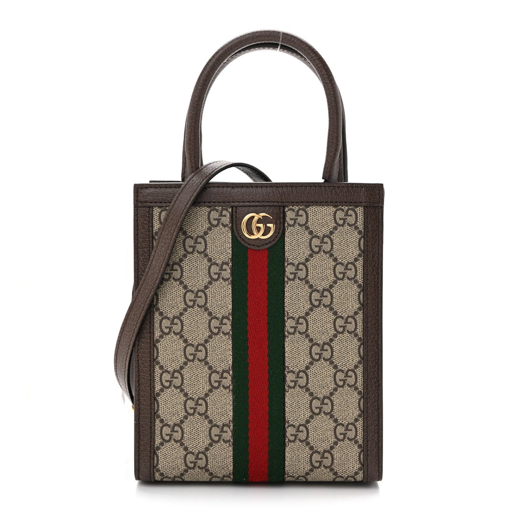 GG Supreme Monogram Textured Dollar Calfskin Web Super Mini Ophidia Mini Tote Bag Beige Ebony New Acero