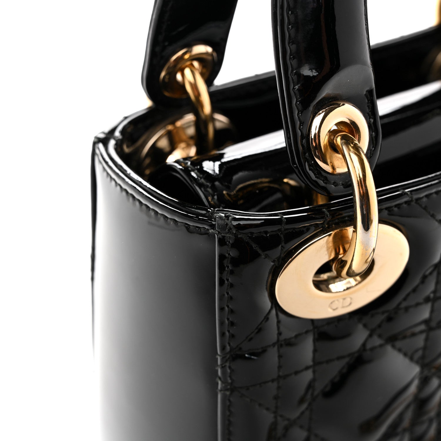 Patent Cannage Mini Lady Dior Black
