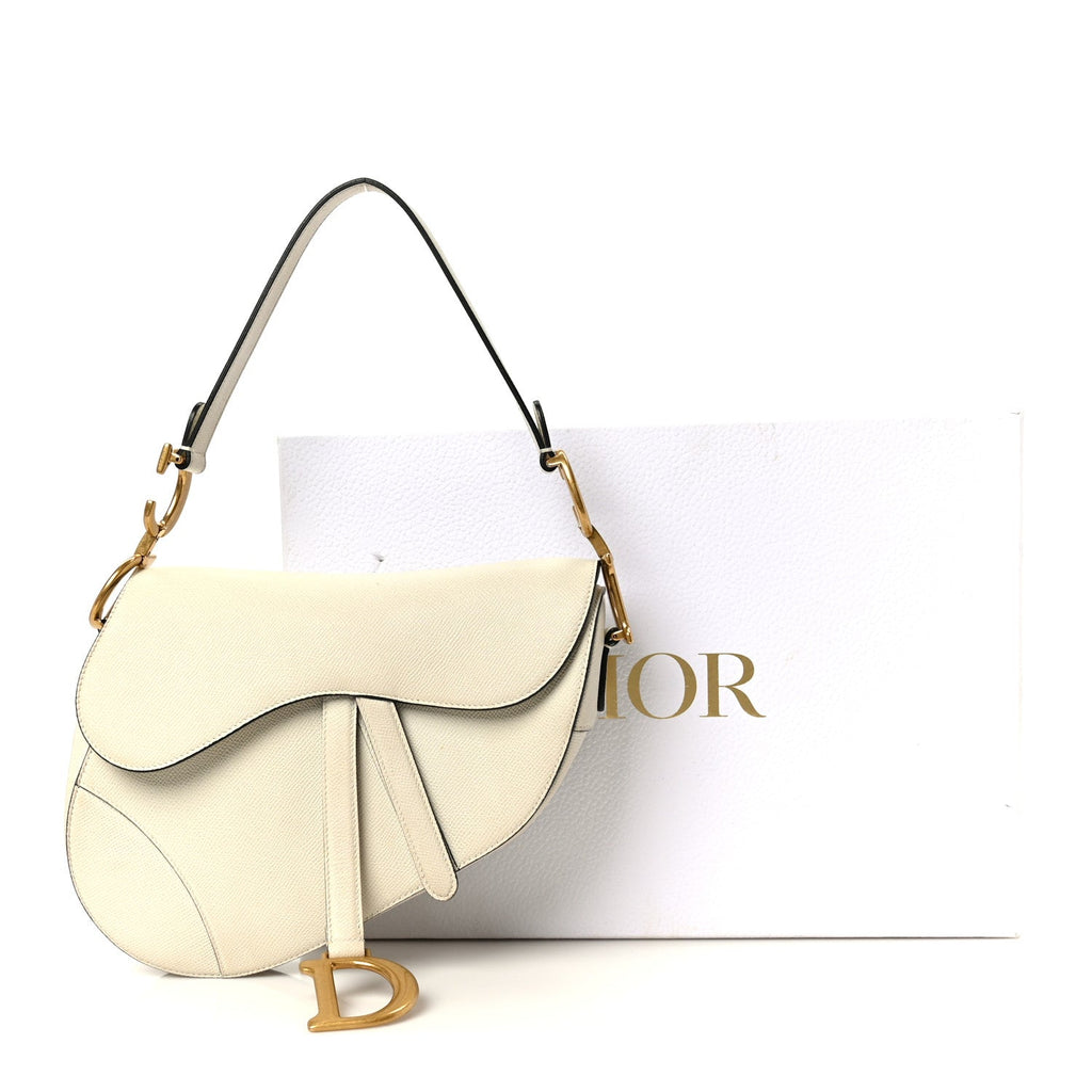 Grained Calfskin Saddle Bag White