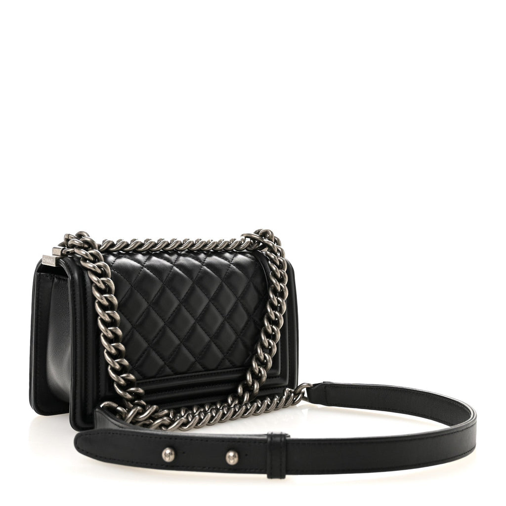 Lambskin Quilted Small Boy Flap Black