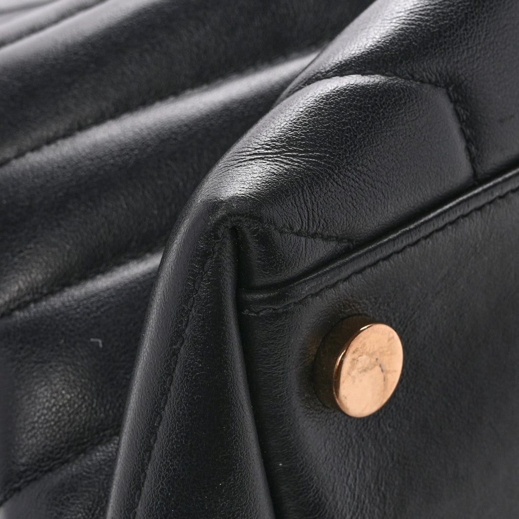 Calfskin Y Quilted Monogram Large Loulou Chain Satchel Black