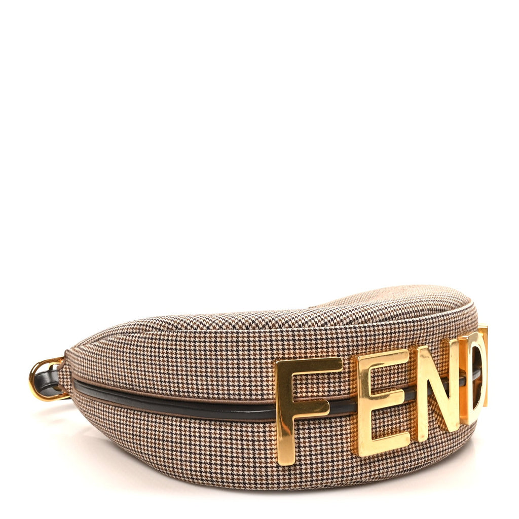 Wool Vitello Grace Small Houndstooth Small Fendigraphy Hobo Bag Beige Ebano