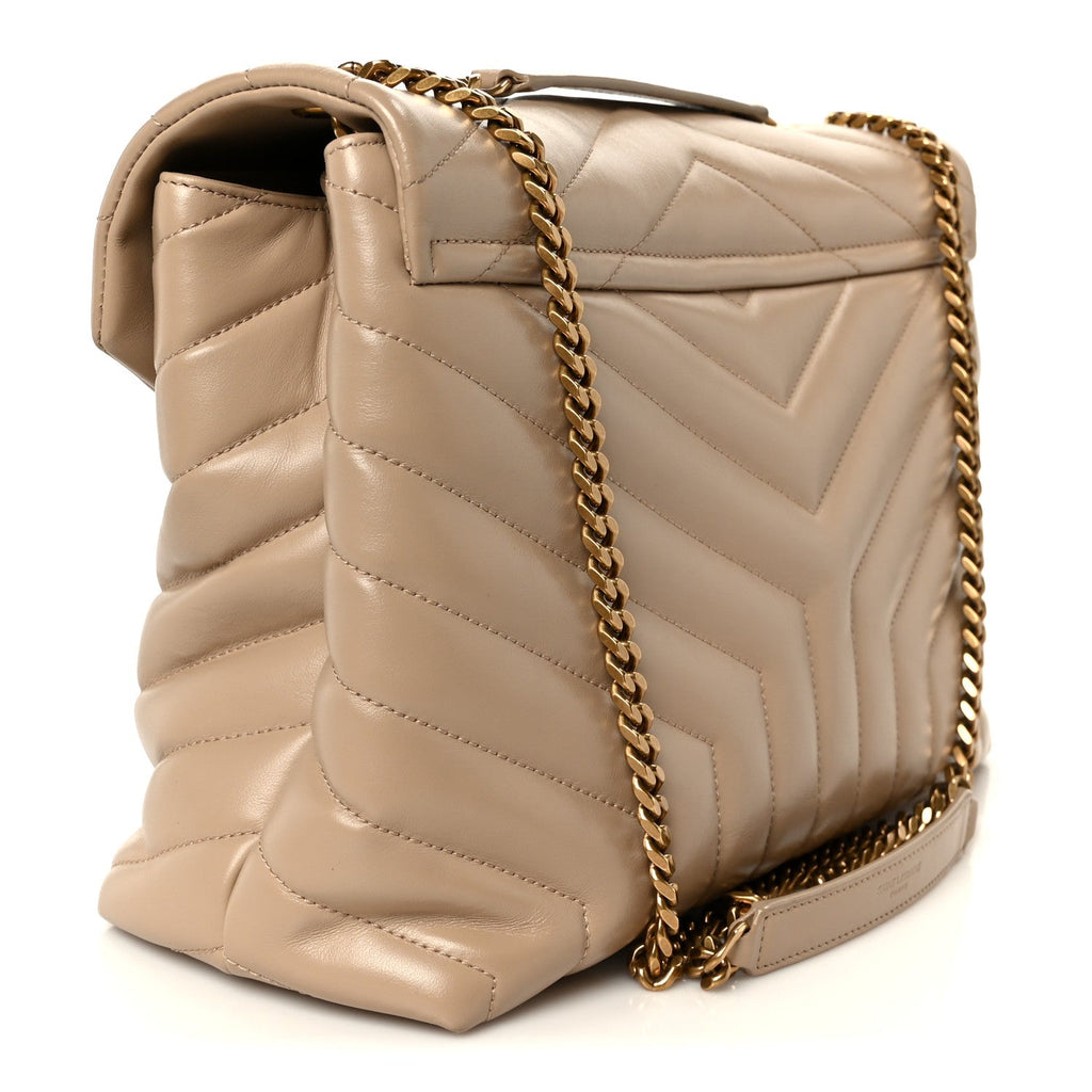 Calfskin Y Quilted Monogram Medium Loulou Chain Satchel Dark Beige