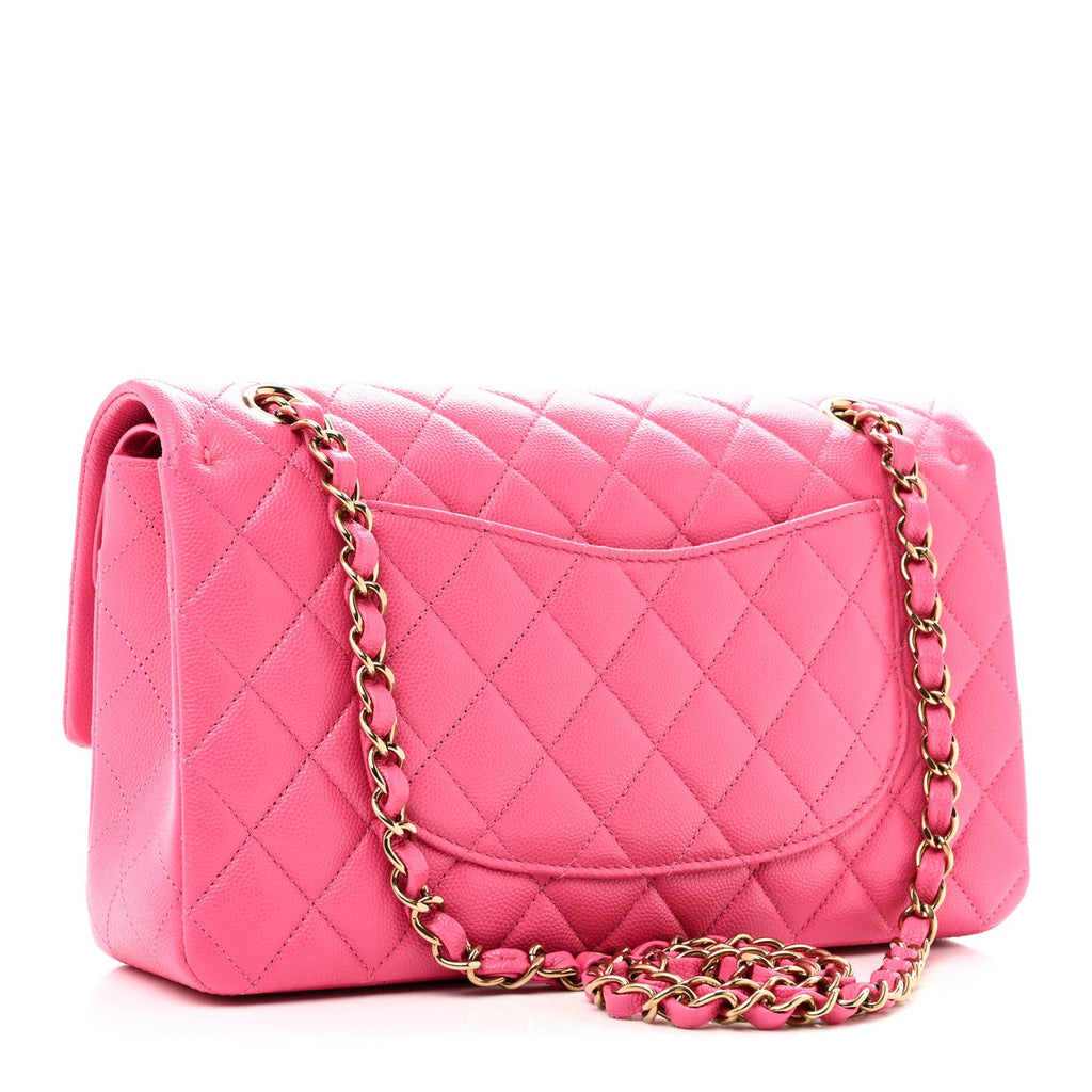 Caviar Quilted Medium Double Flap Pink