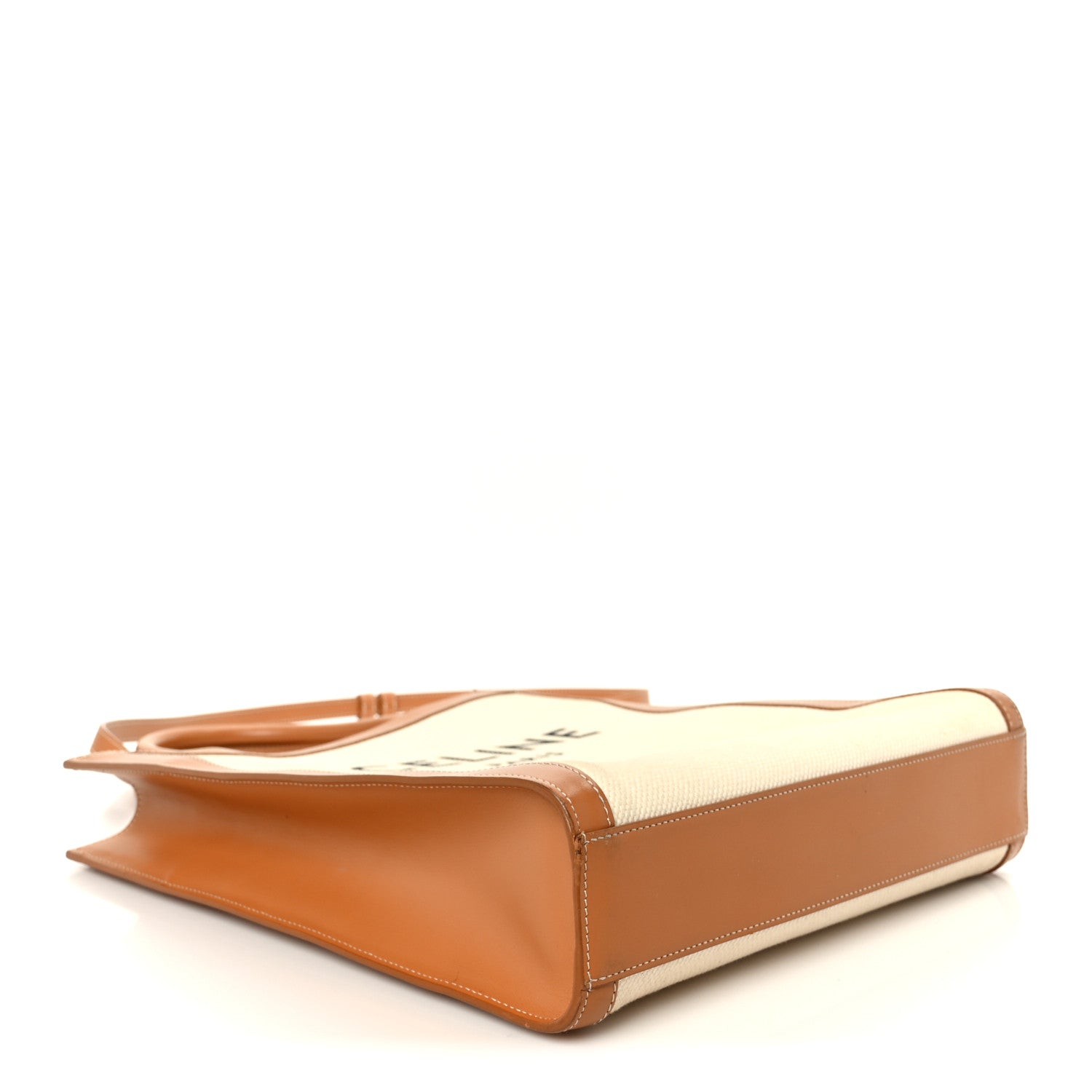 Canvas Calfskin Logo Print Small Vertical Cabas Natural Tan