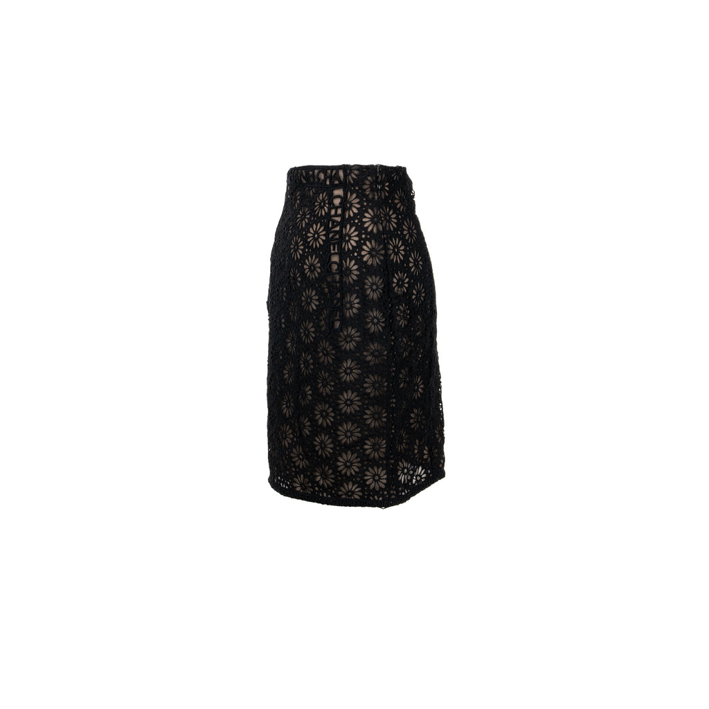 Chanel Size 34 21S Flora Lace Skirt Cotton Black