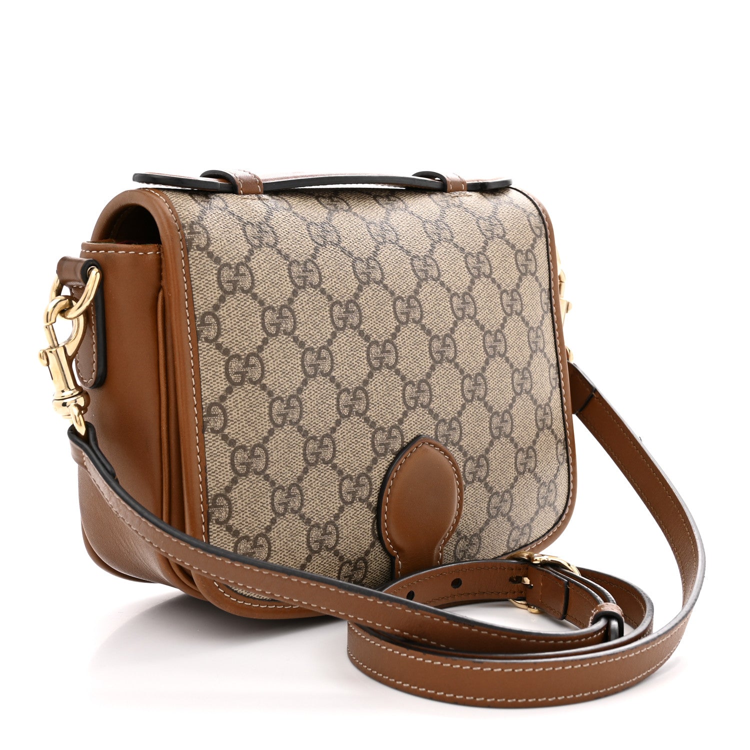 GG Supreme Monogram Textured Calfskin Emblem Mini Shoulder Bag Beige Dark Brown