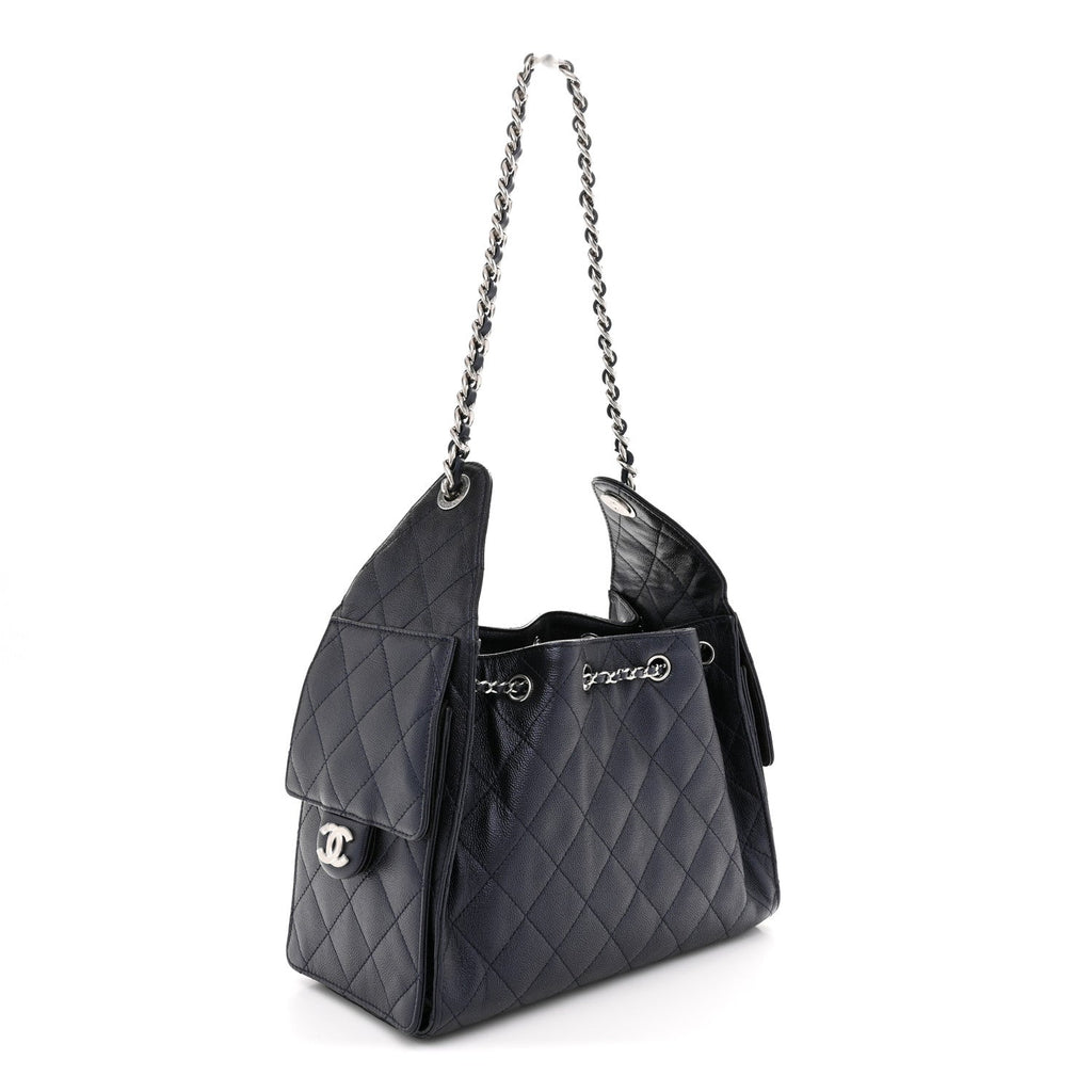 Caviar Quilted Small Chanel 25 Handbag Dark Navy