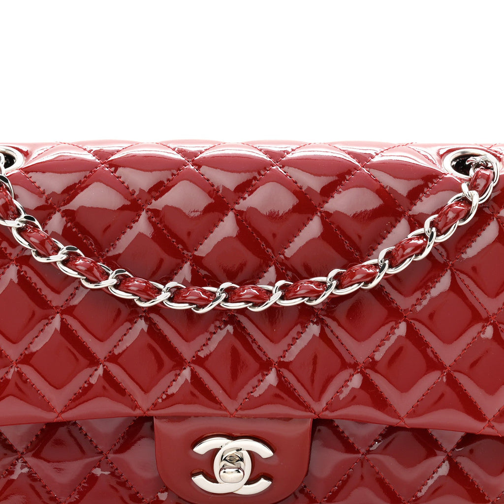 Patent Quilted Medium Double Flap Red