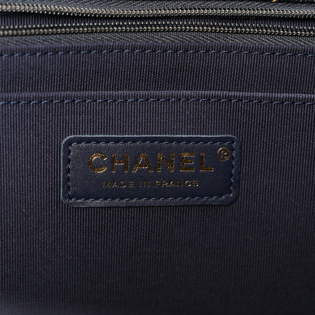Denim Quilted XXL Travel Flap Bag Dark Blue Orange